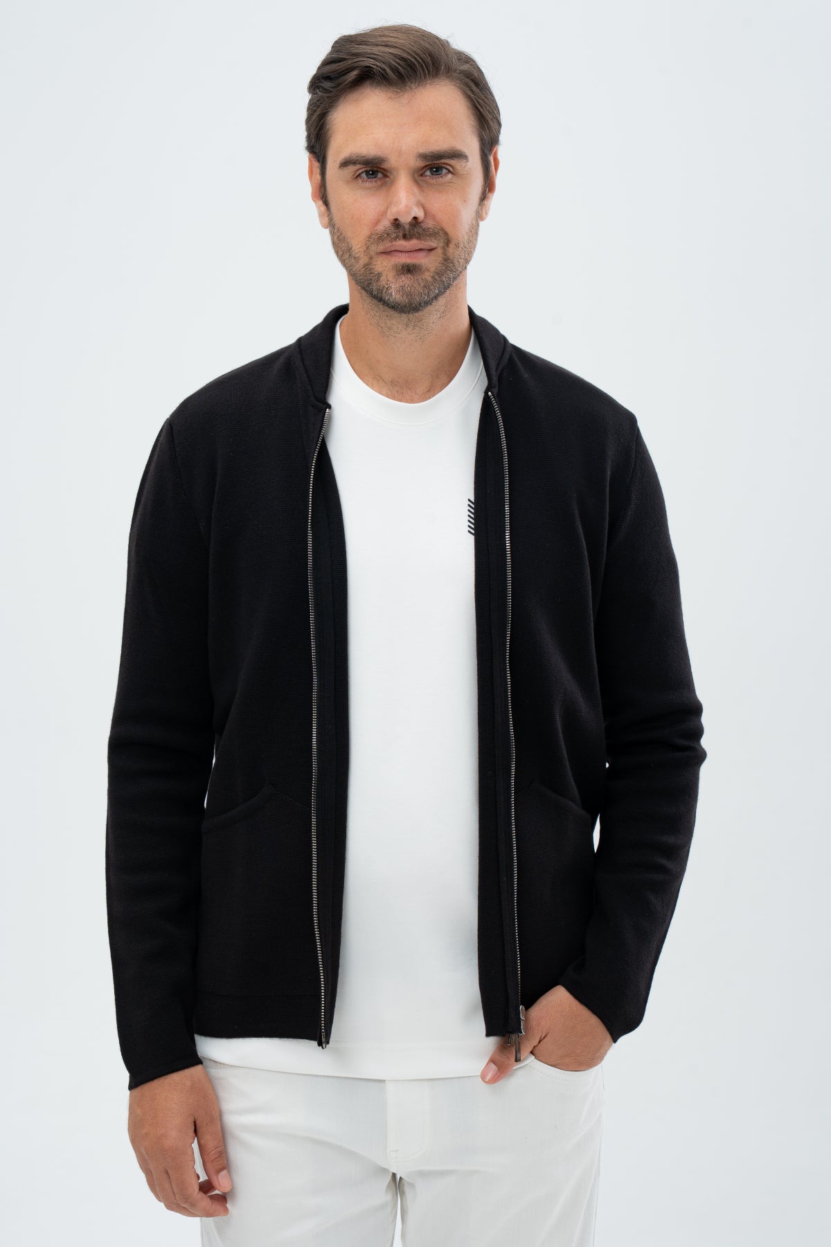 CARDIGAN REGULAR FIT D'S DAMAT - Negru