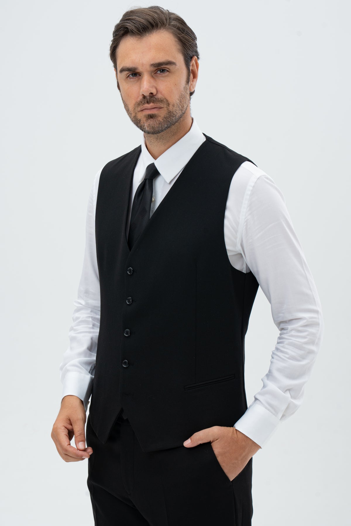 COSTUM CU VESTA REGULAR FIT D'S DAMAT - Negru