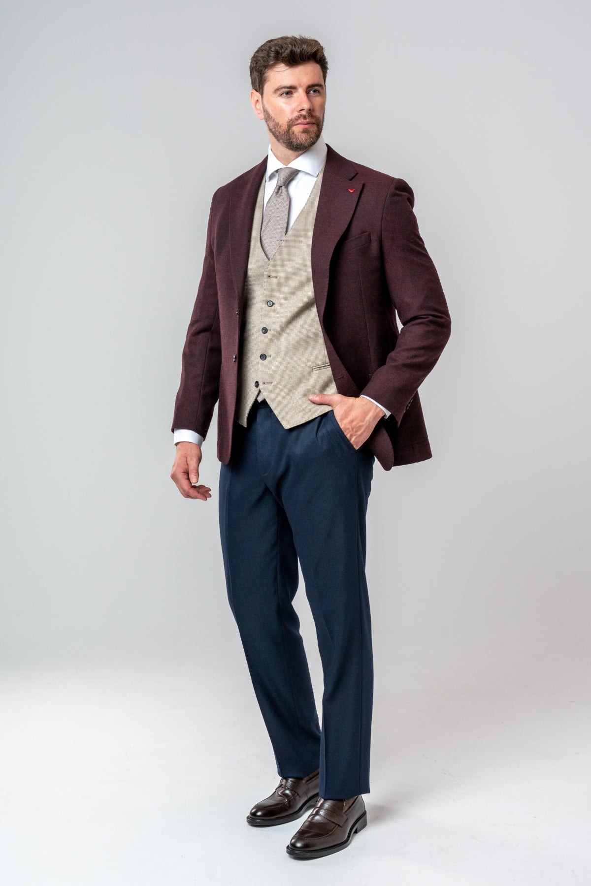 COSTUM CU VESTA SLIM FIT D'S DAMAT - Bordo