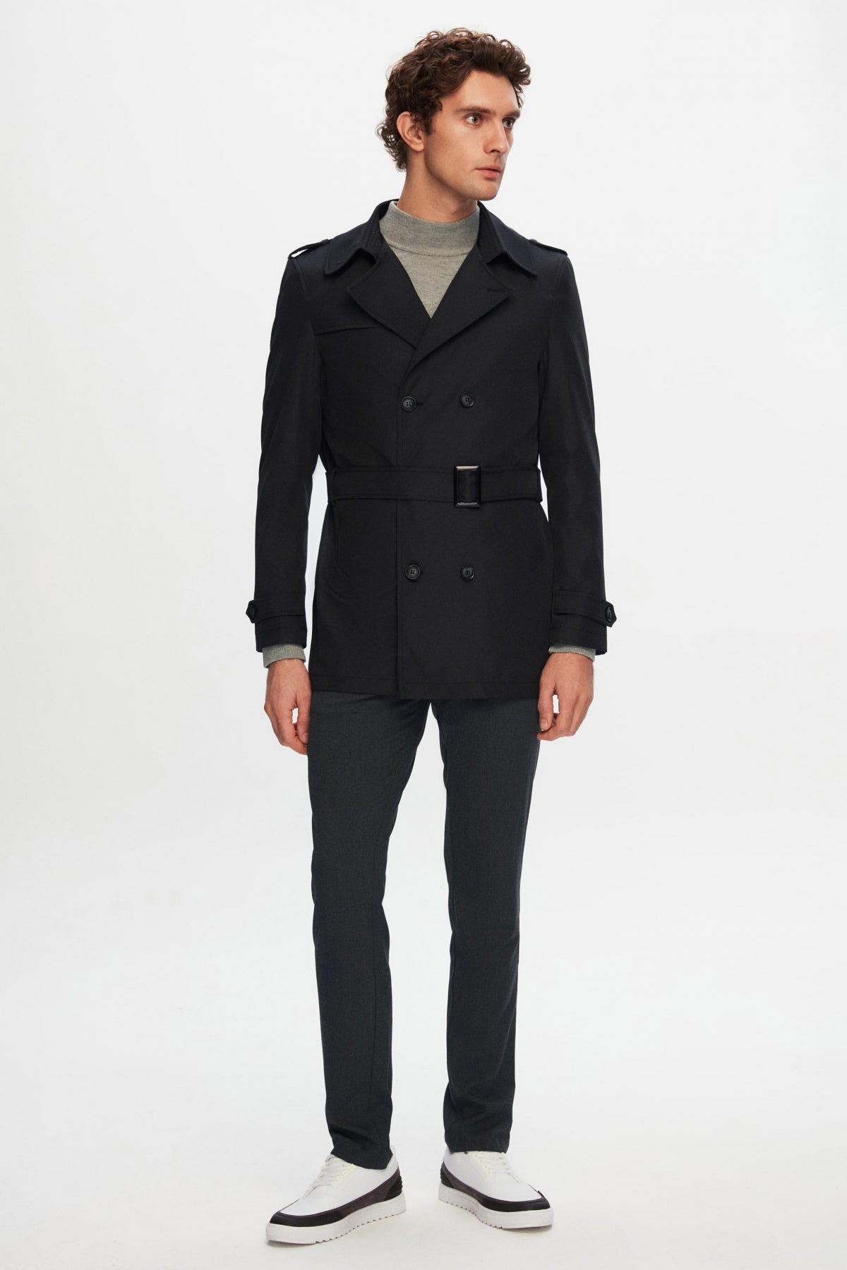 TRENCI REGULAR FIT D'S DAMAT - Negru
