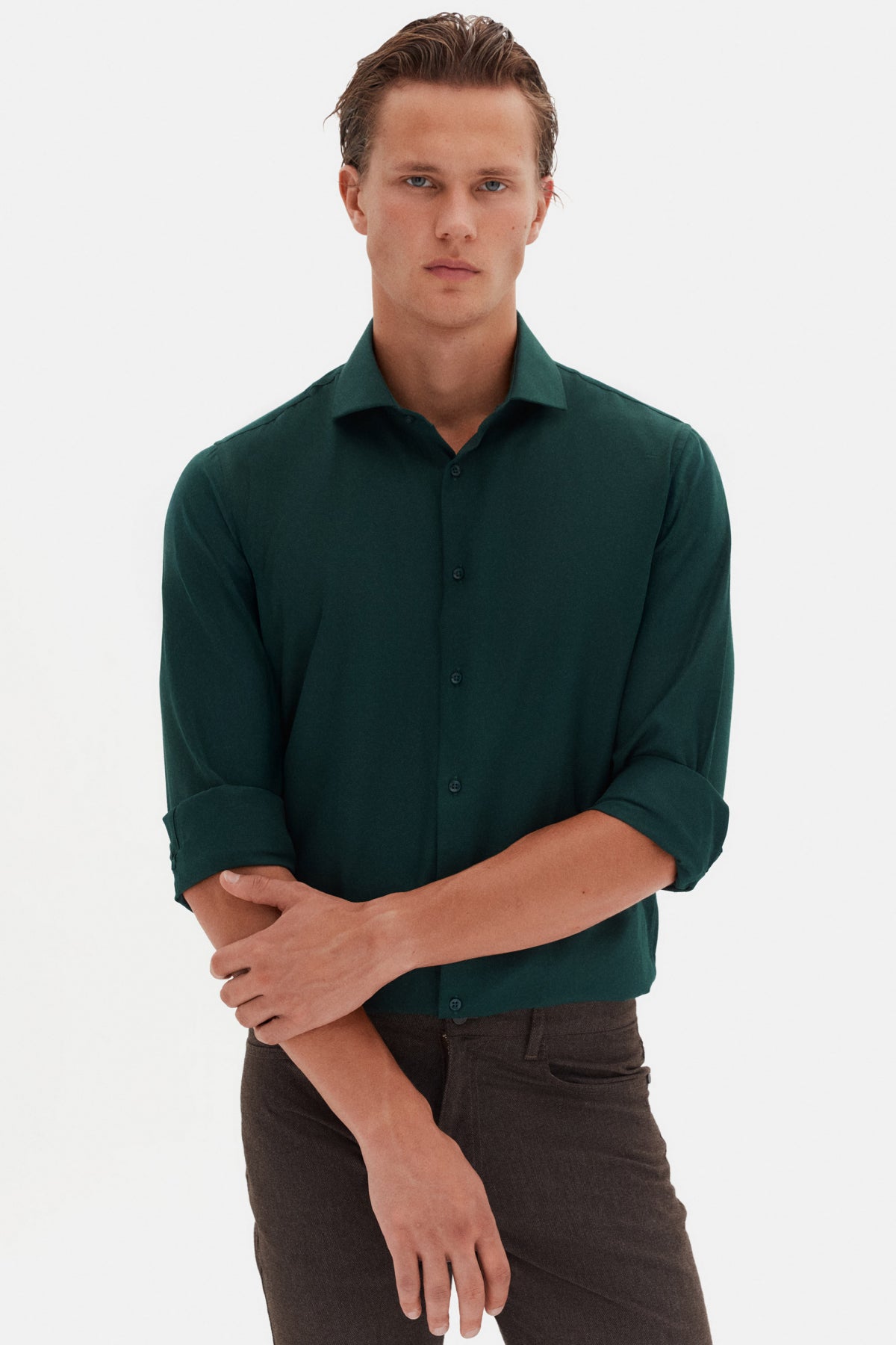 CAMASA SLIM FIT D'S DAMAT - Verde Închis