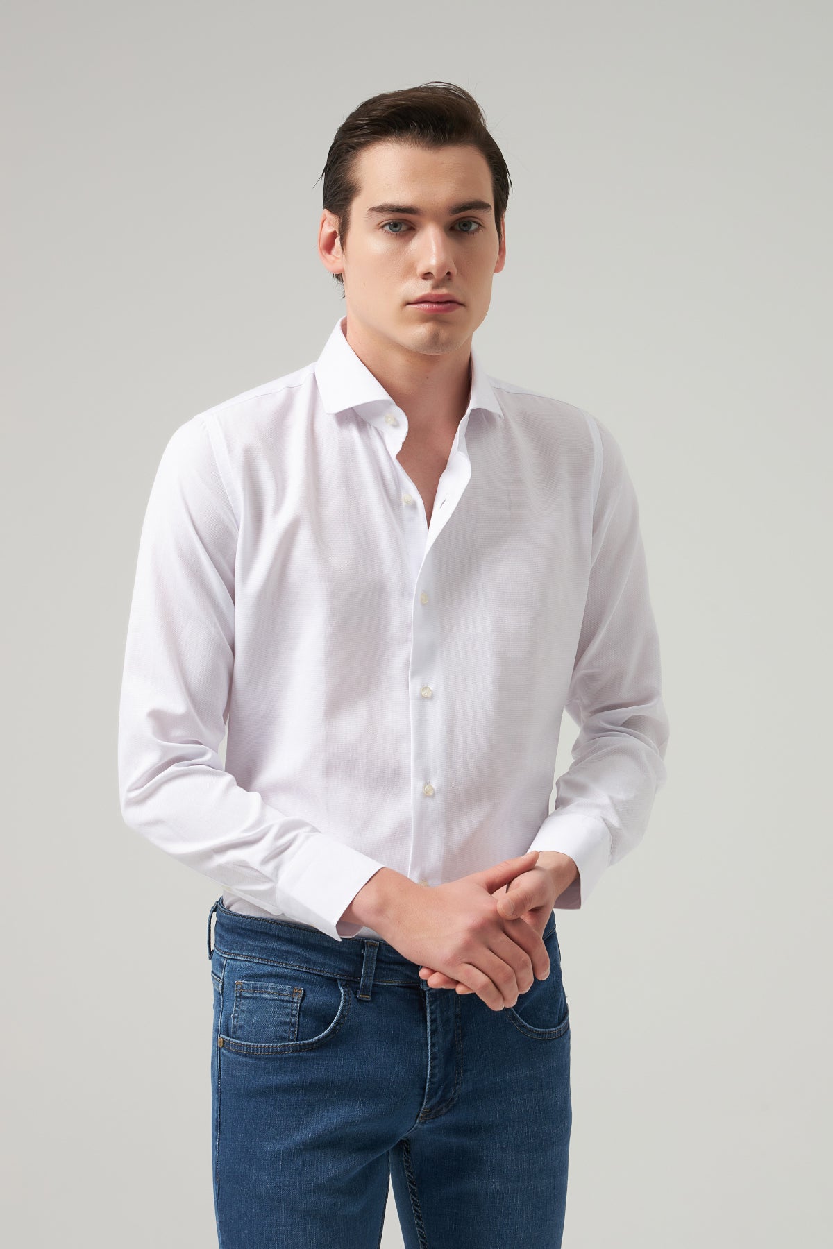 CAMASA SLIM FIT D'S DAMAT - Alb