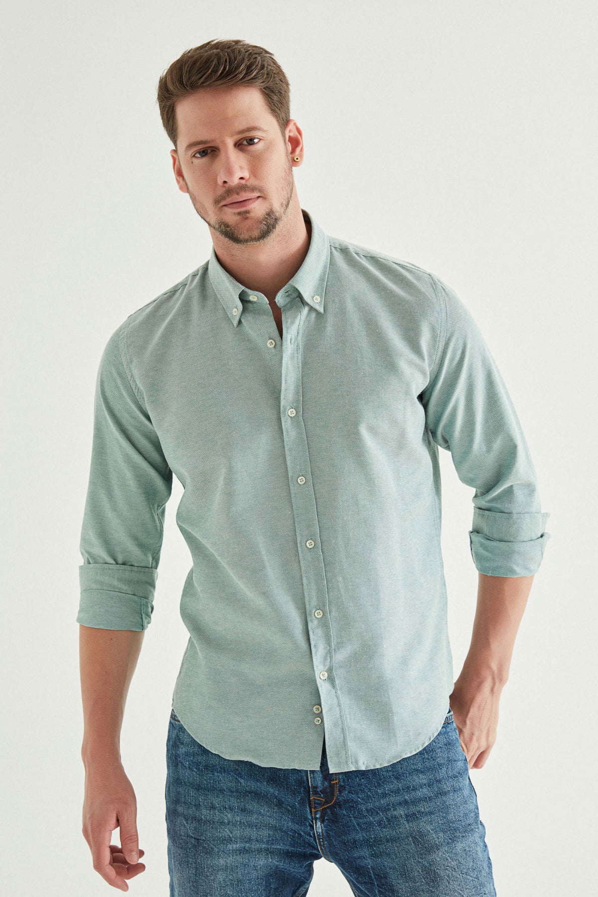 CAMASA CASUAL SLIM FIT D'S DAMAT - Verde