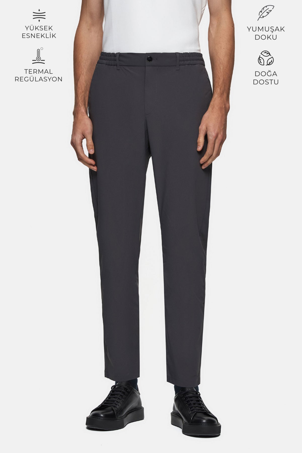 PANTALONI CASUAL SLIM FIT D'S DAMAT - Antracit