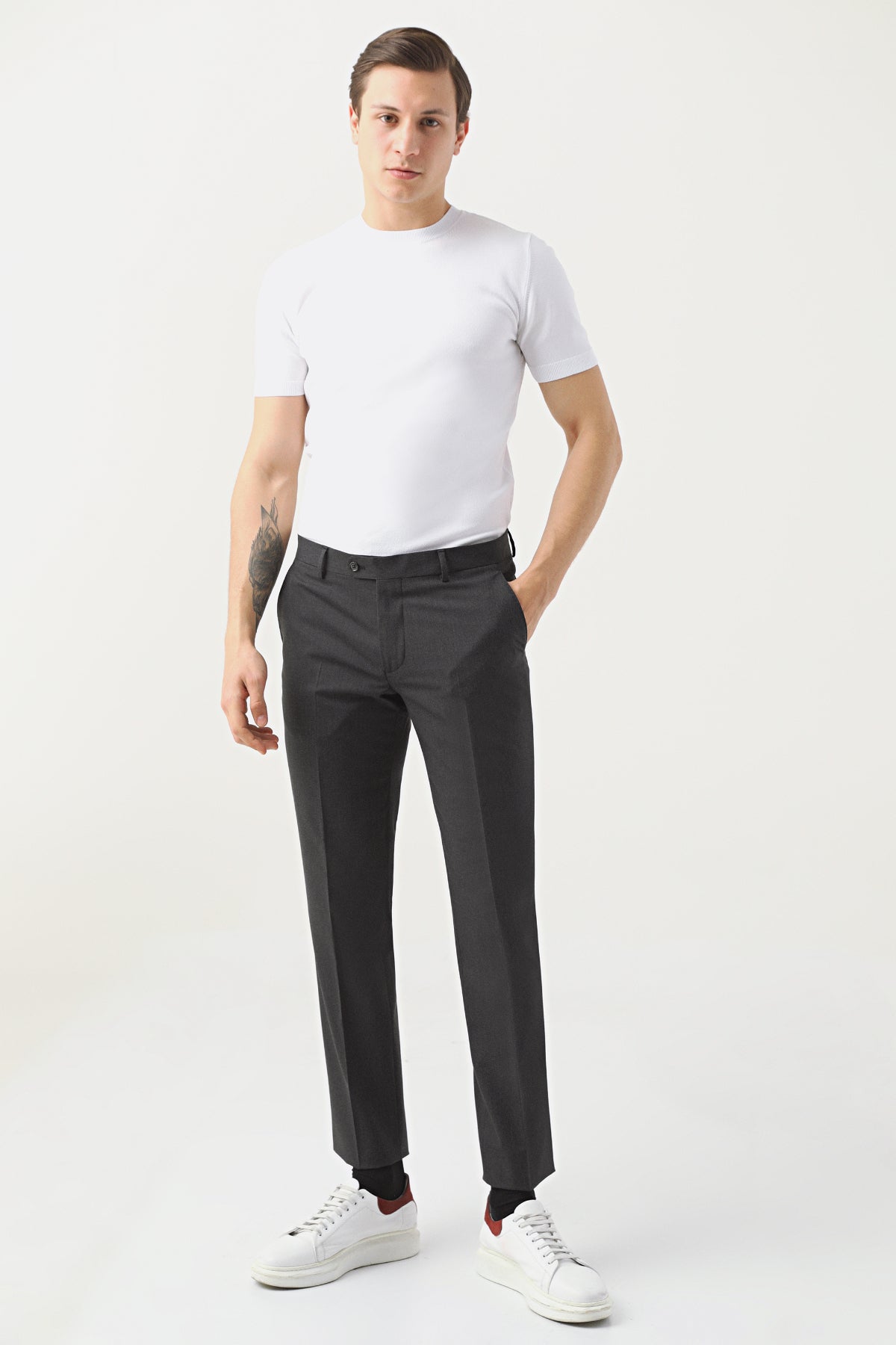 PANTALONI D'S DAMAT REGULAR FIT - Antracit