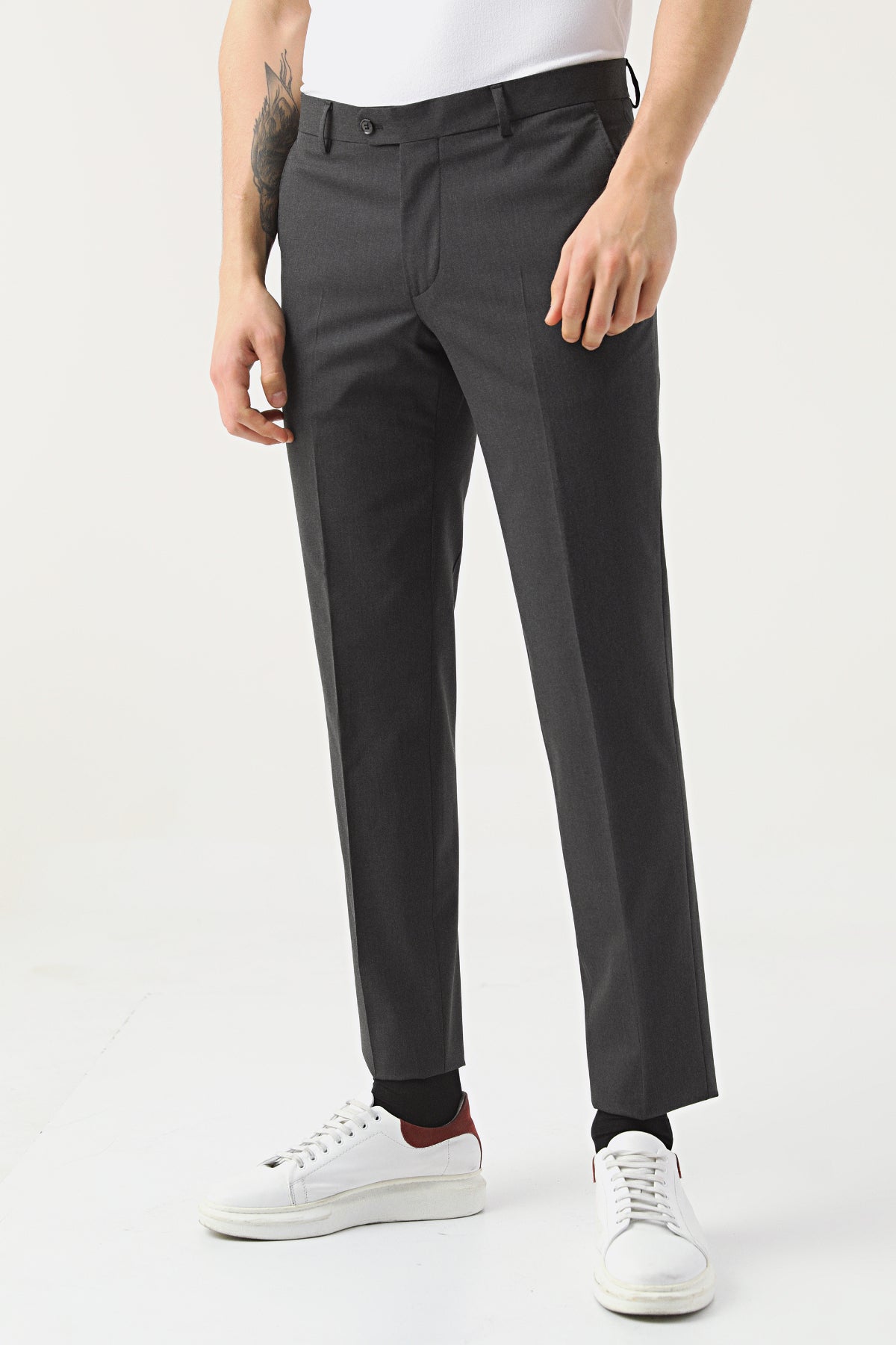 PANTALONI D'S DAMAT REGULAR FIT - Antracit