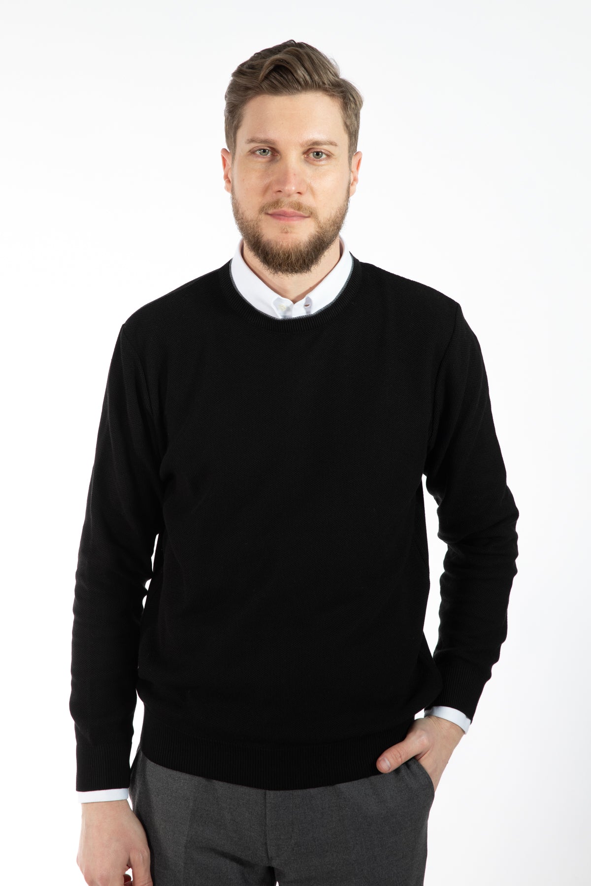 PULOVER REGULAR FIT D'S DAMAT - Negru