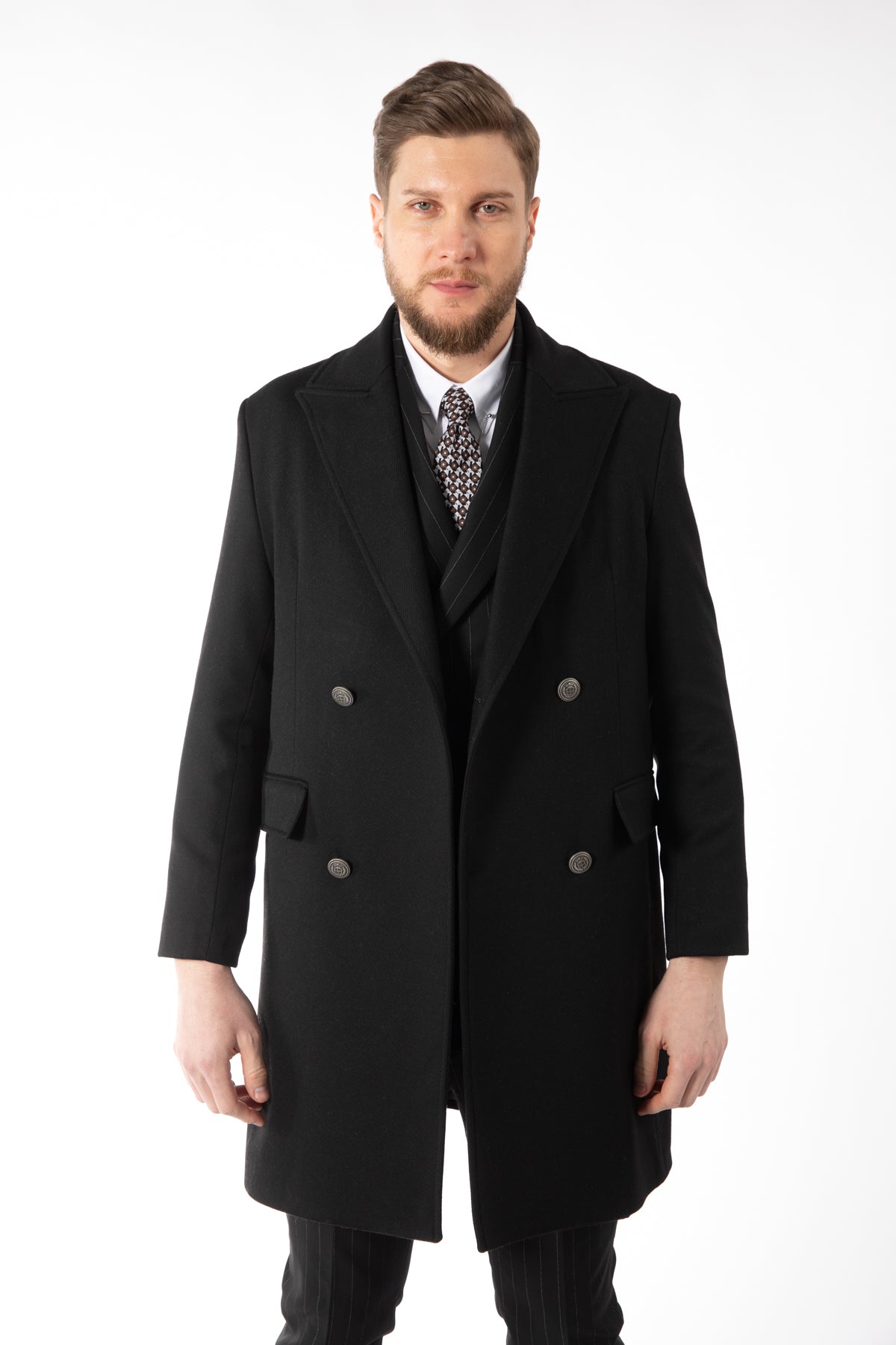 PALTON SLIM FIT D'S DAMAT - Negru
