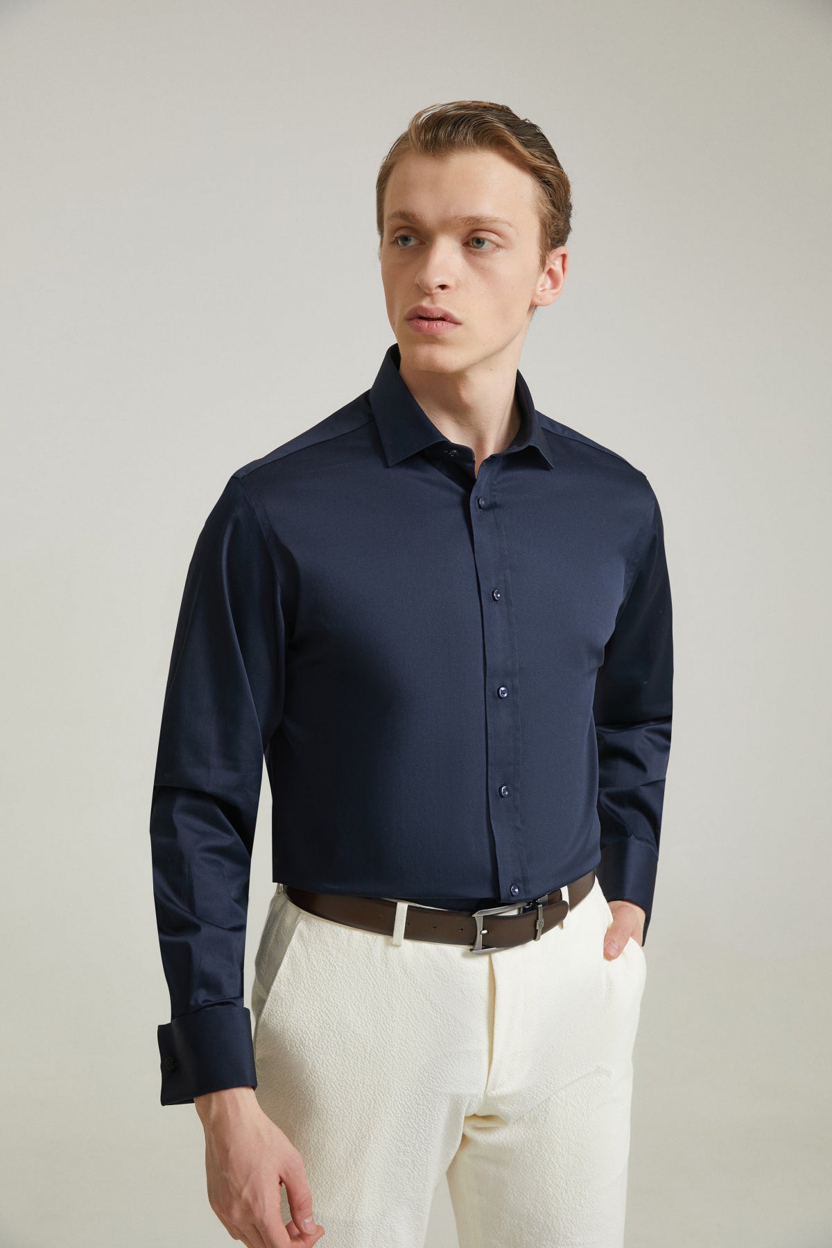 CAMASA CU BUTONI D'S DAMAT REGULAR FIT - Bleumarin
