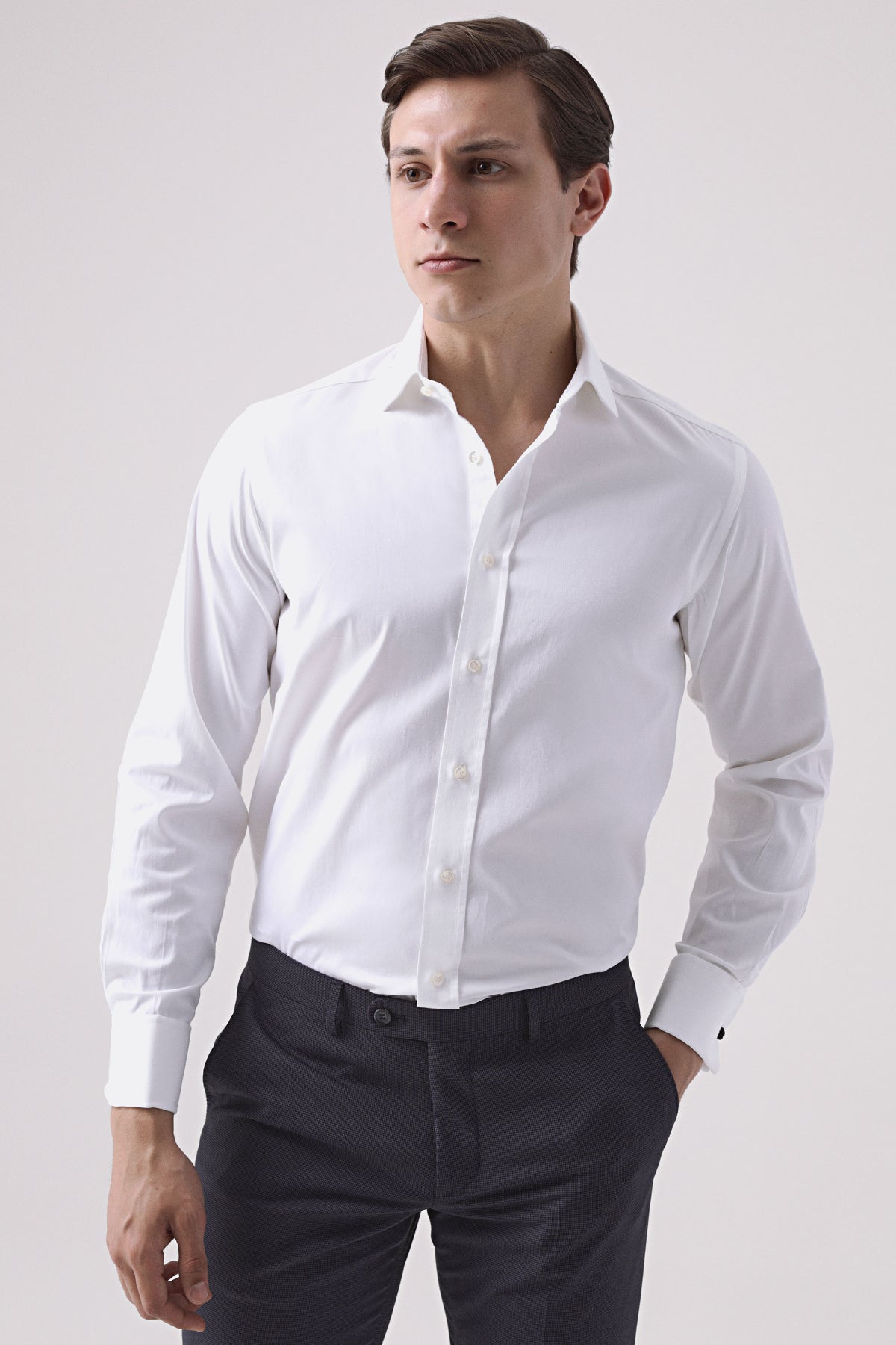 CAMASA CU BUTONI D'S DAMAT REGULAR FIT - Alb