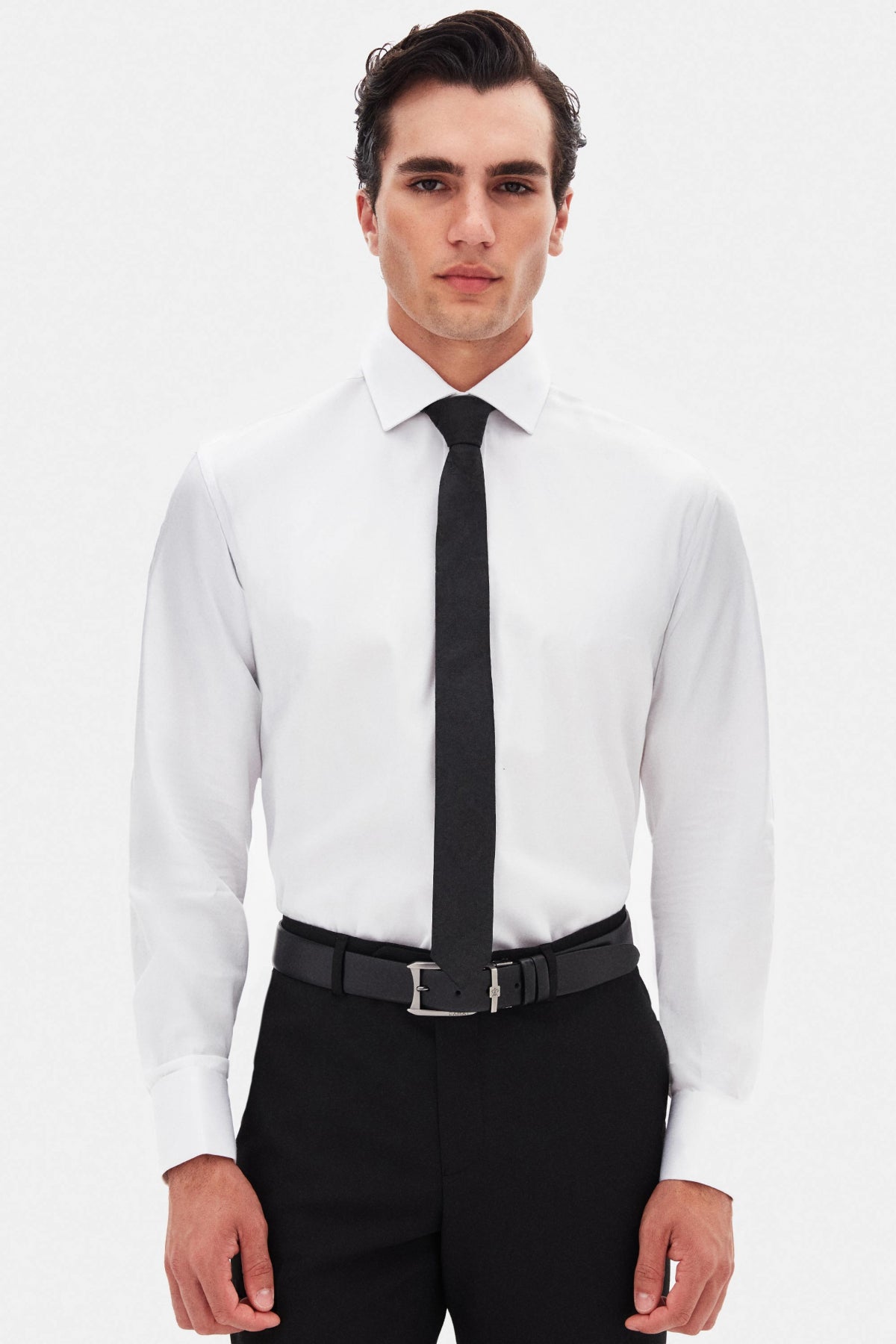 CAMASA CU BUTONI D'S DAMAT REGULAR FIT - Alb