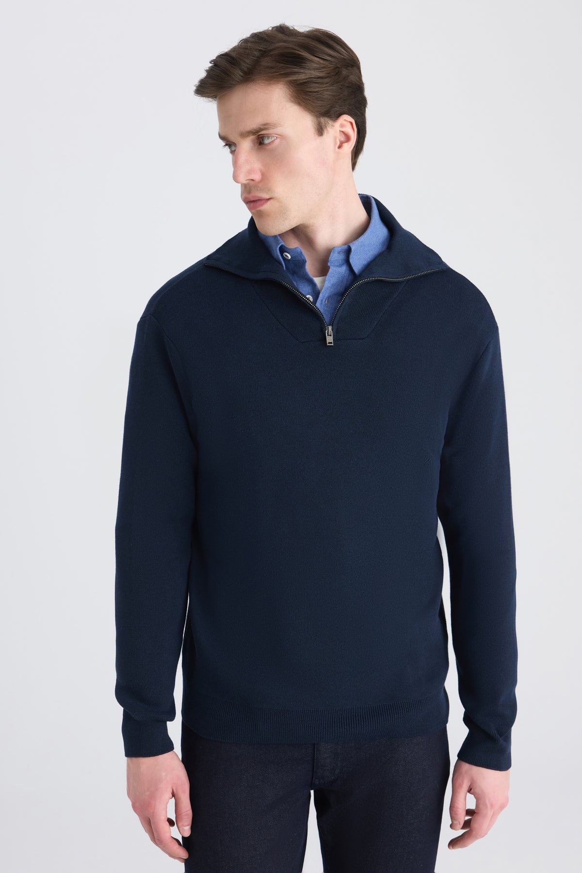 PULOVER SLIM FIT TWN - Bleumarin
