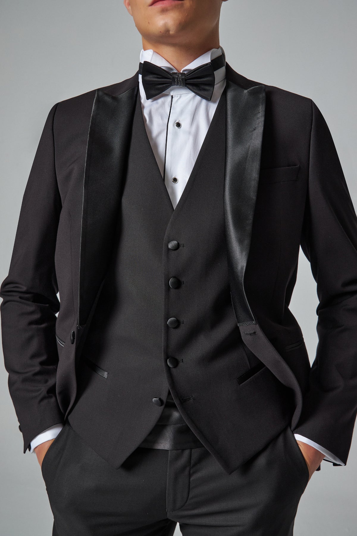 COSTUM CEREMONIE CU VESTA SLIM FIT TWN  - Negru