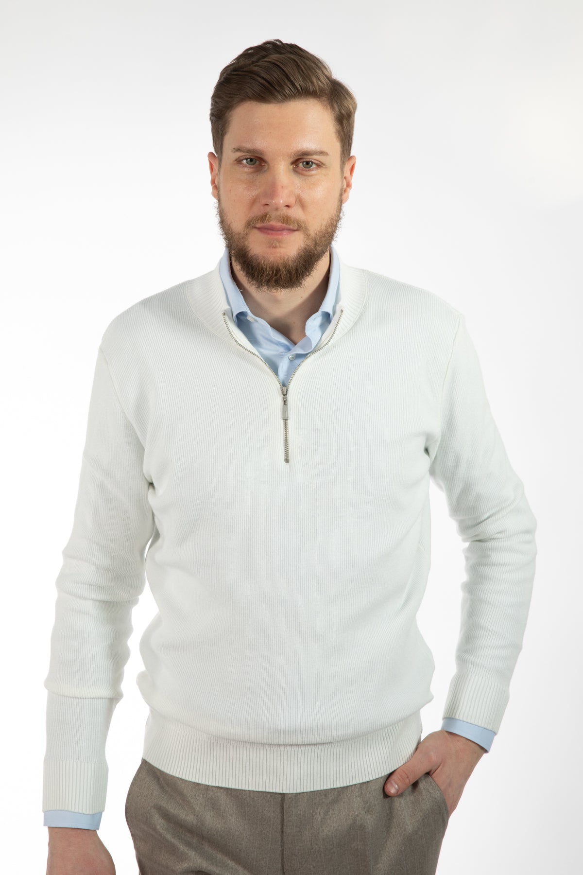 PULOVER SLIM FIT TWN - Ecru
