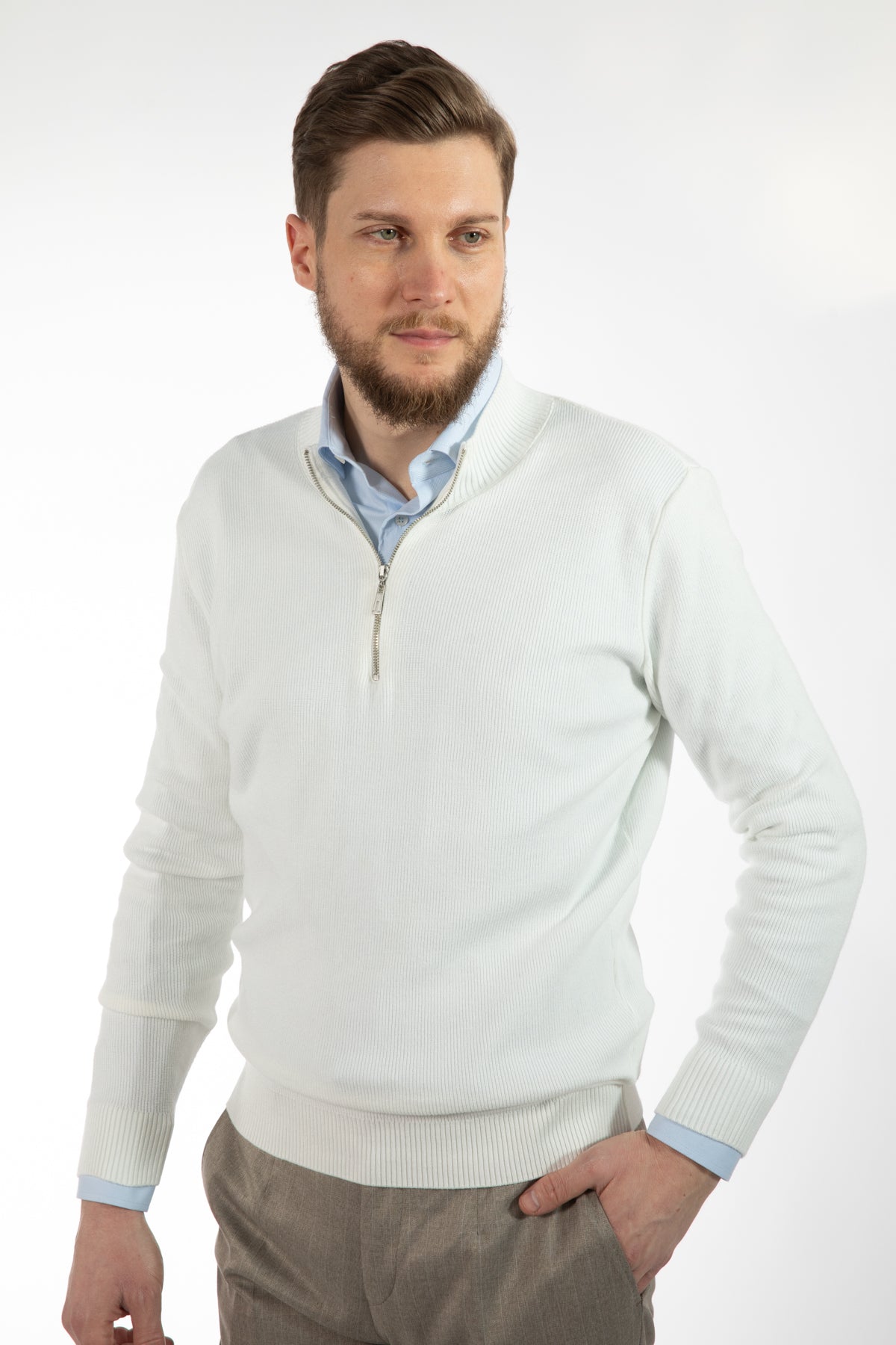 PULOVER SLIM FIT TWN - Ecru