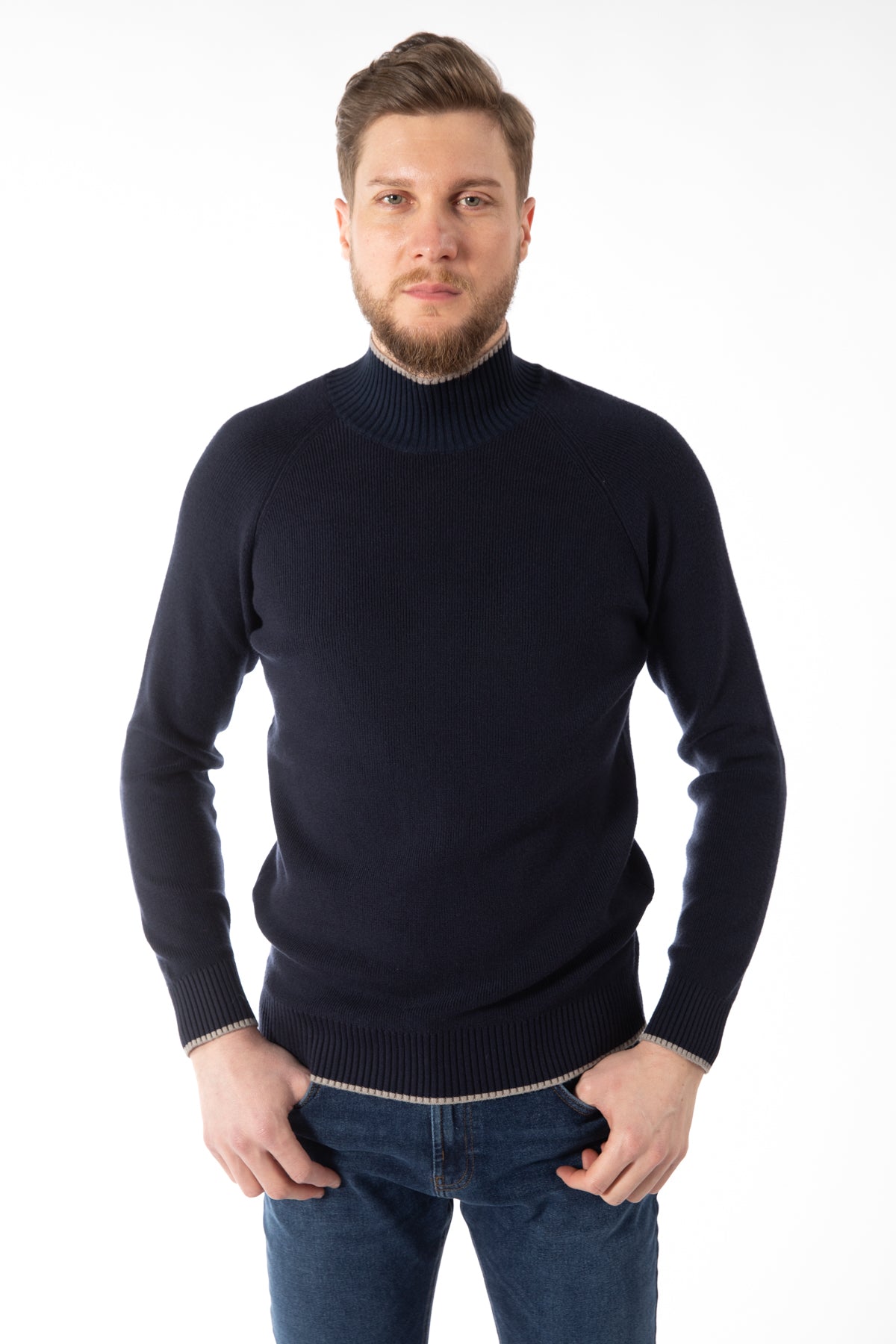PULOVER SLIM FIT TWN - Bleumarin