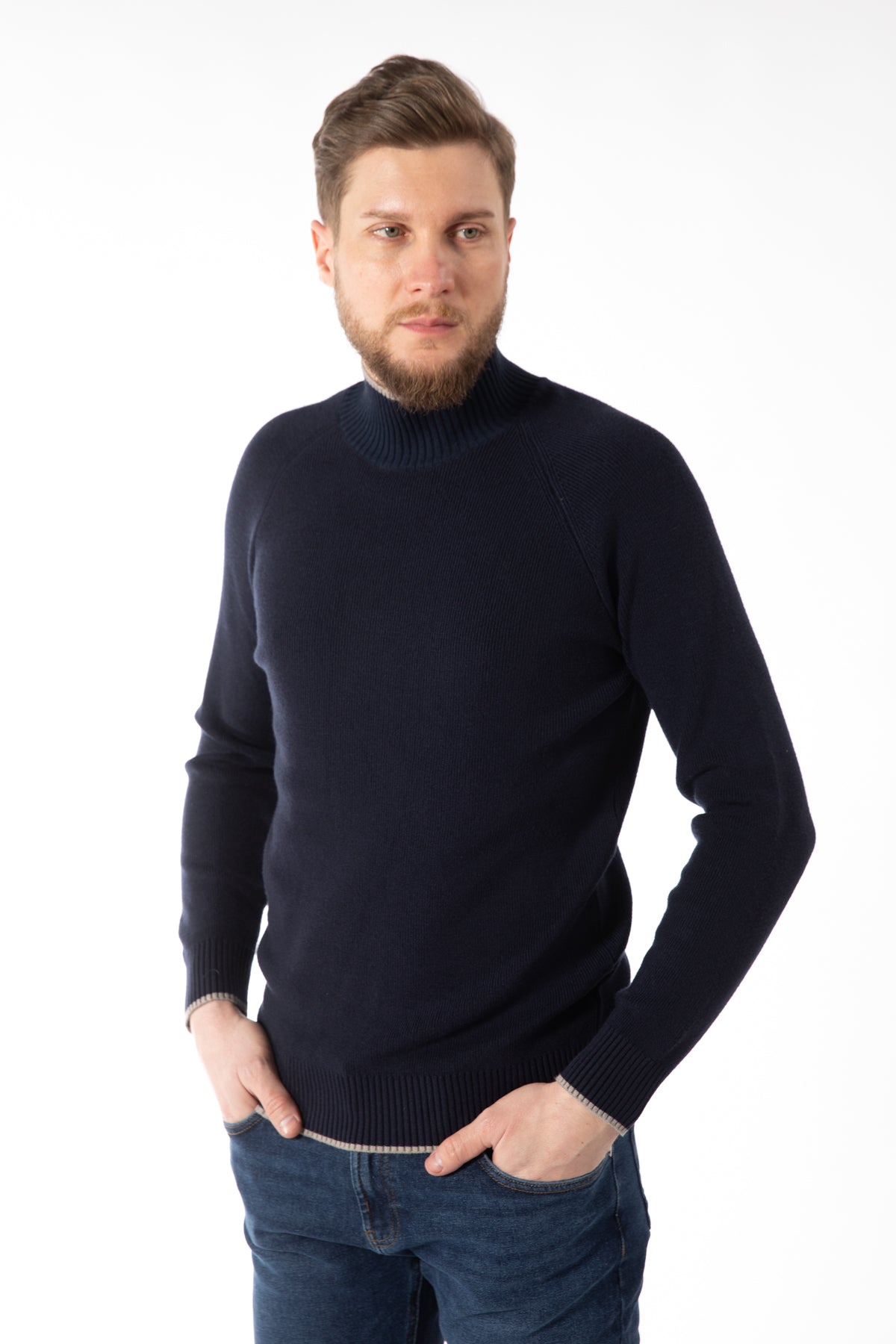PULOVER SLIM FIT TWN - Bleumarin