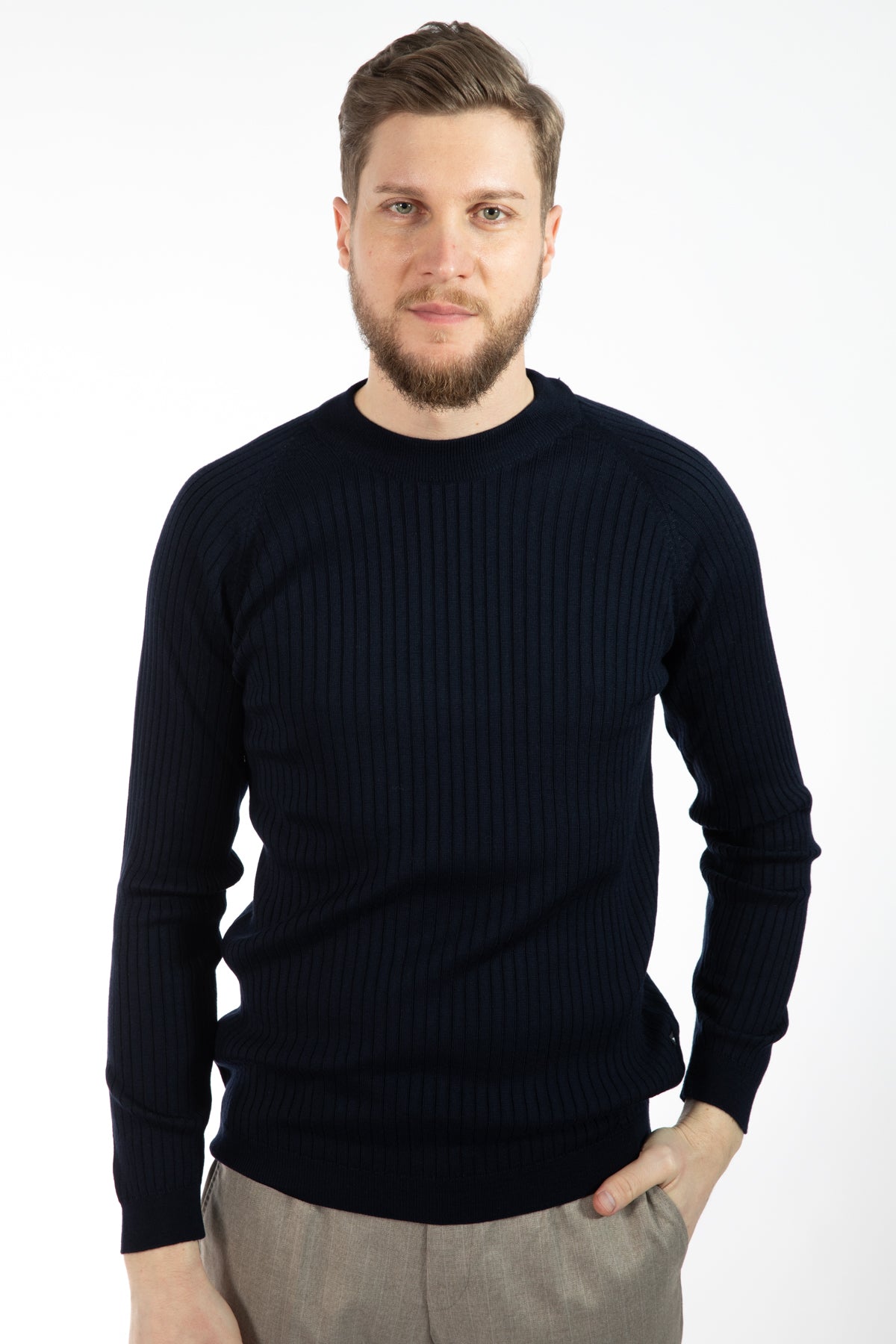 PULOVER SLIM FIT TWN - Bleumarin