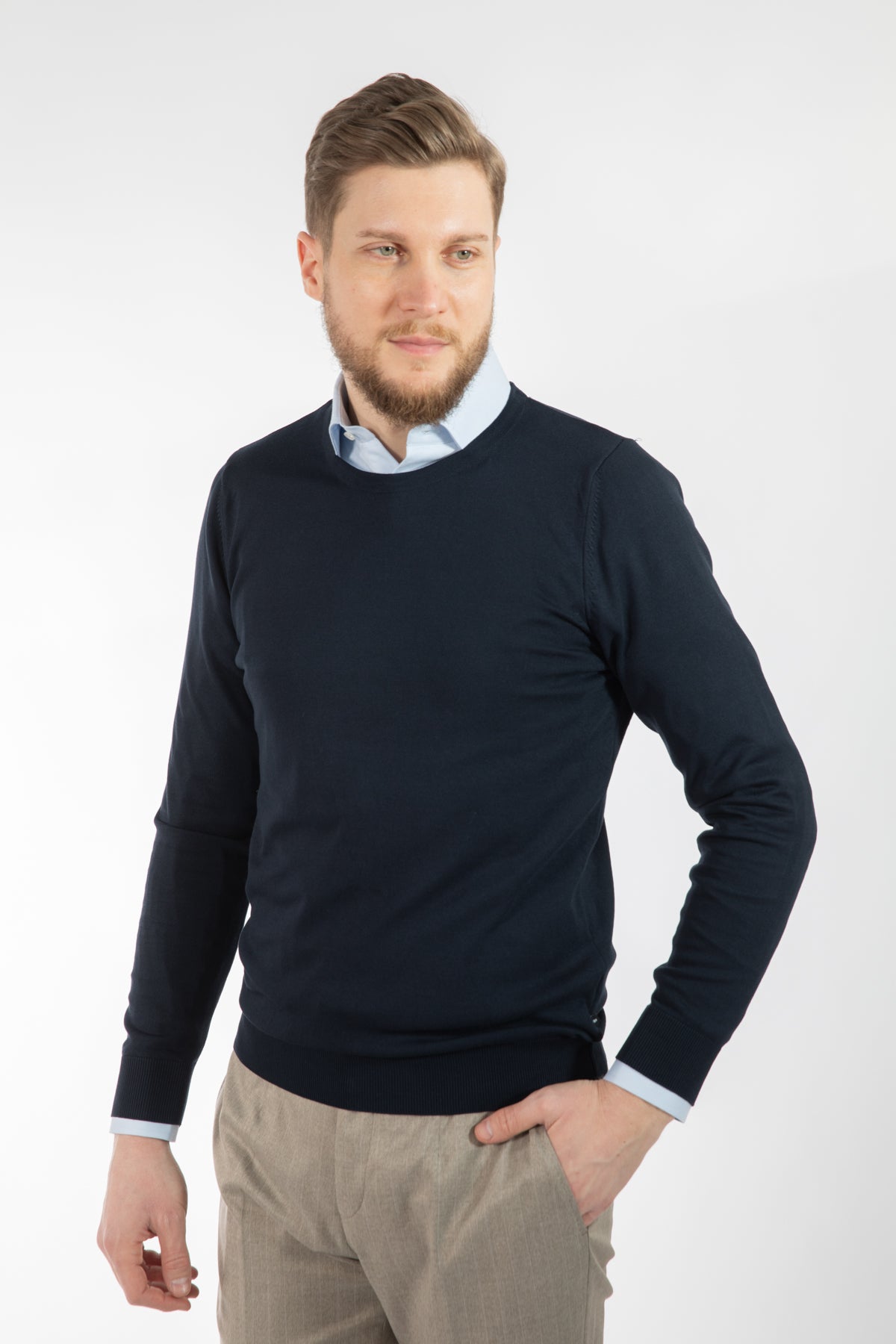 PULOVER SLIM FIT TWN - Bleumarin