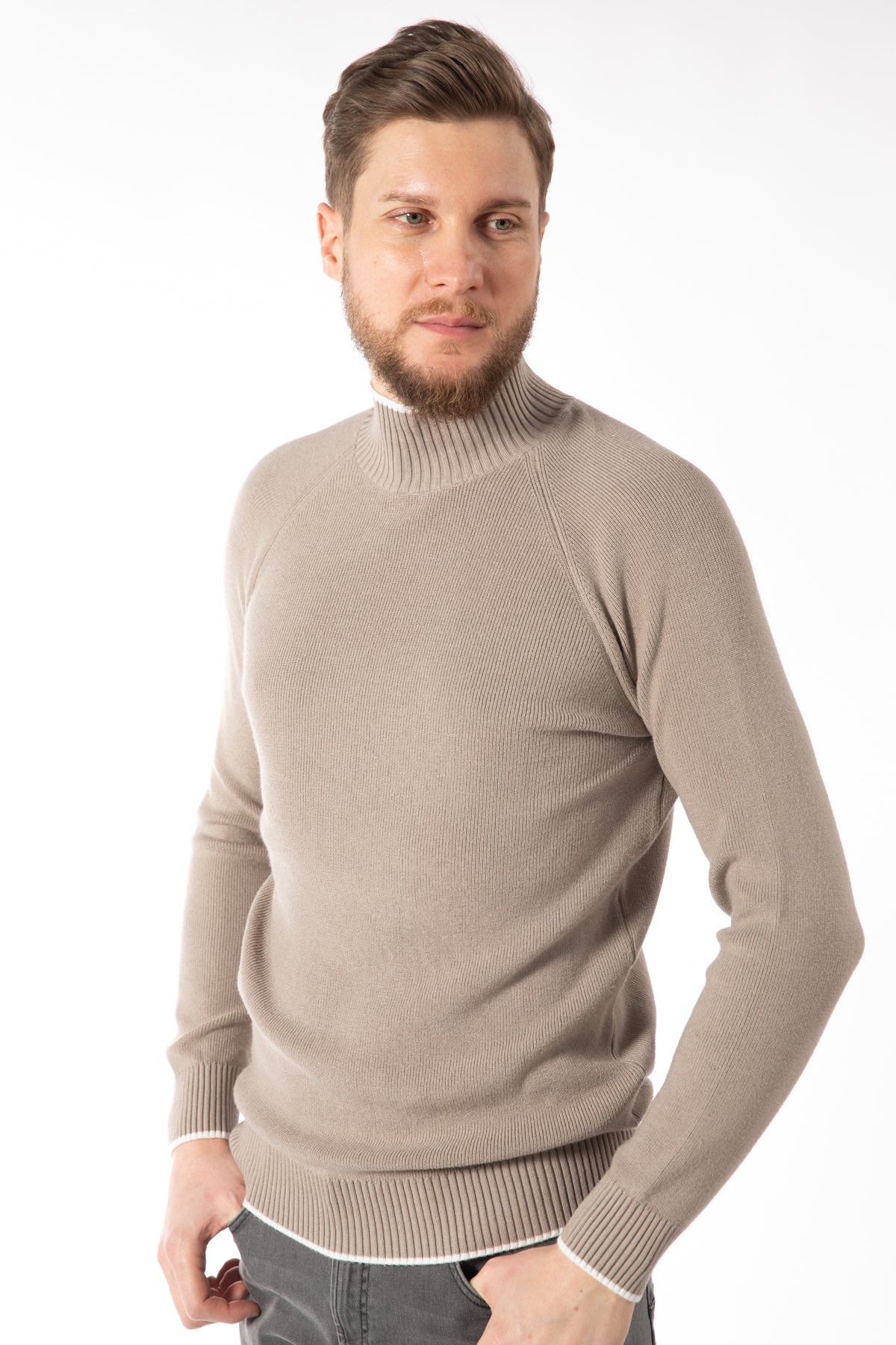 PULOVER SLIM FIT TWN - Taupe