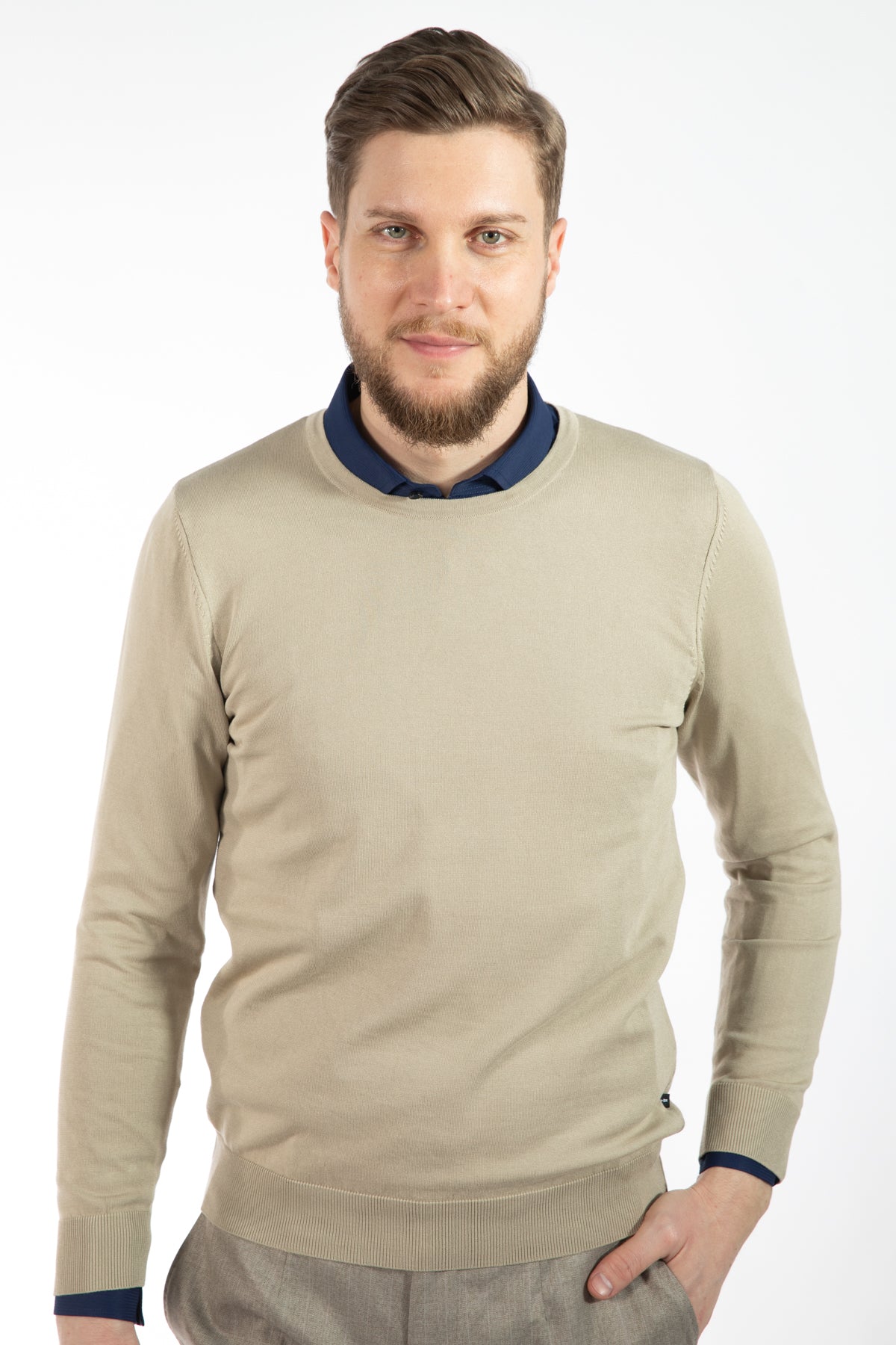 PULOVER SLIM FIT TWN - Taupe