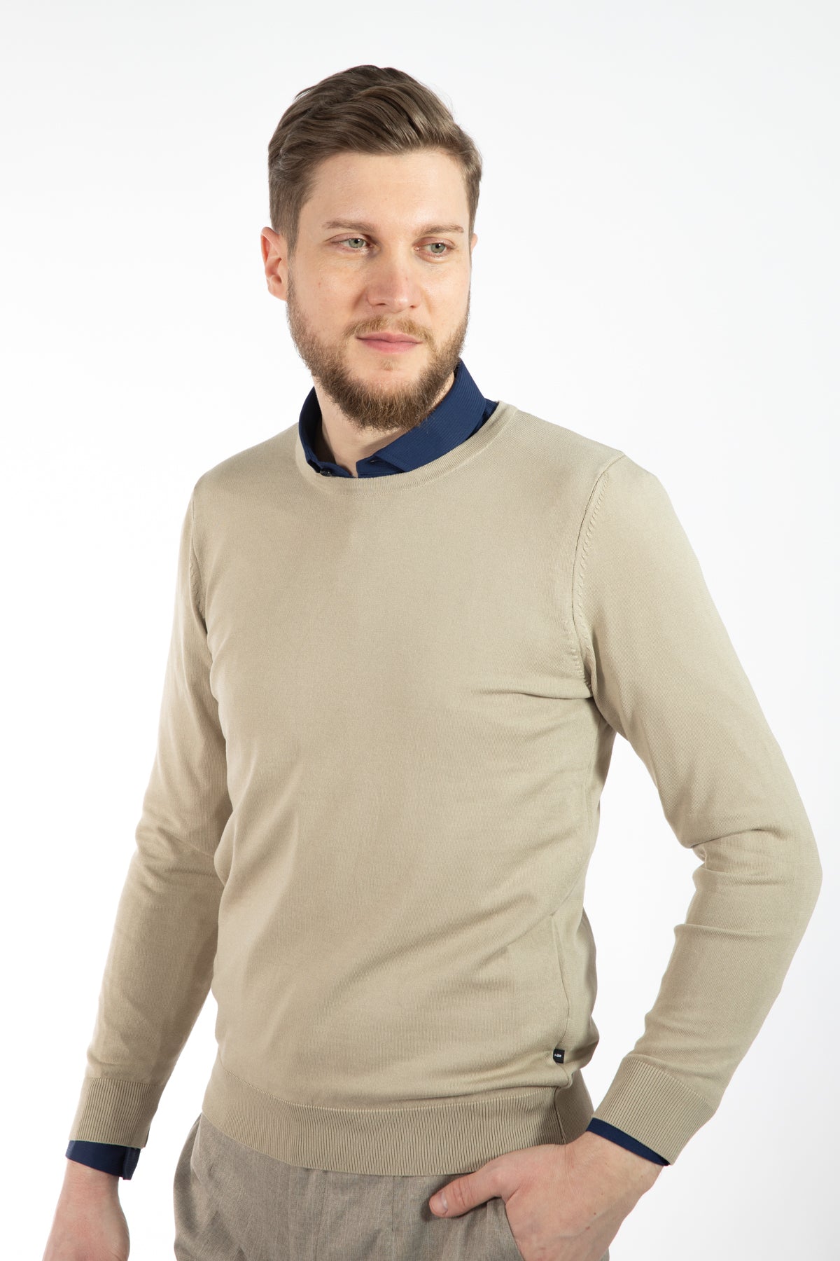PULOVER SLIM FIT TWN - Taupe