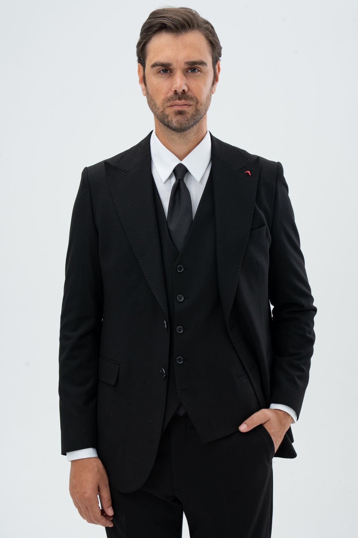 COSTUM CU VESTA REGULAR FIT D'S DAMAT  - Negru