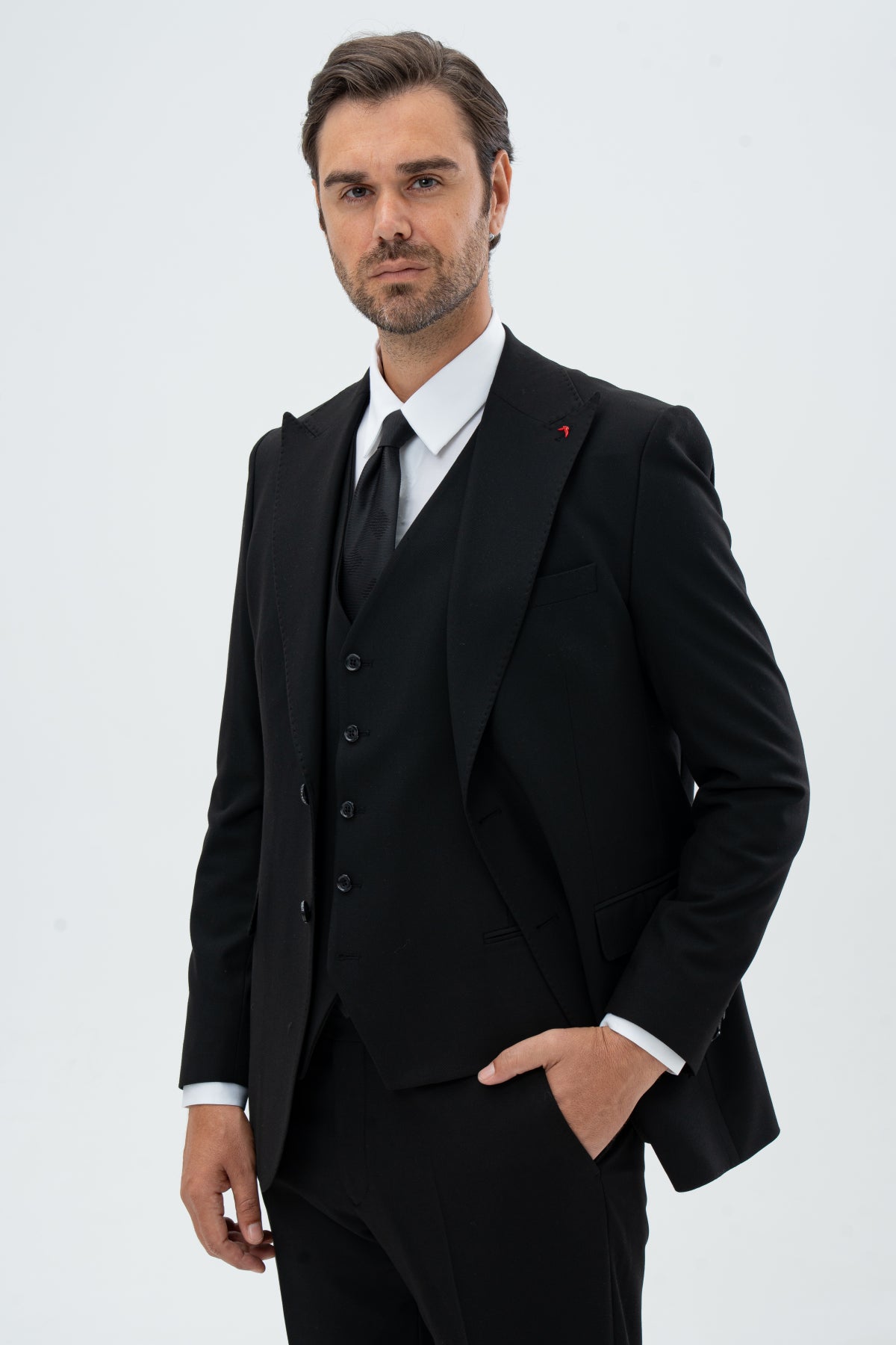 COSTUM CU VESTA REGULAR FIT D'S DAMAT  - Negru