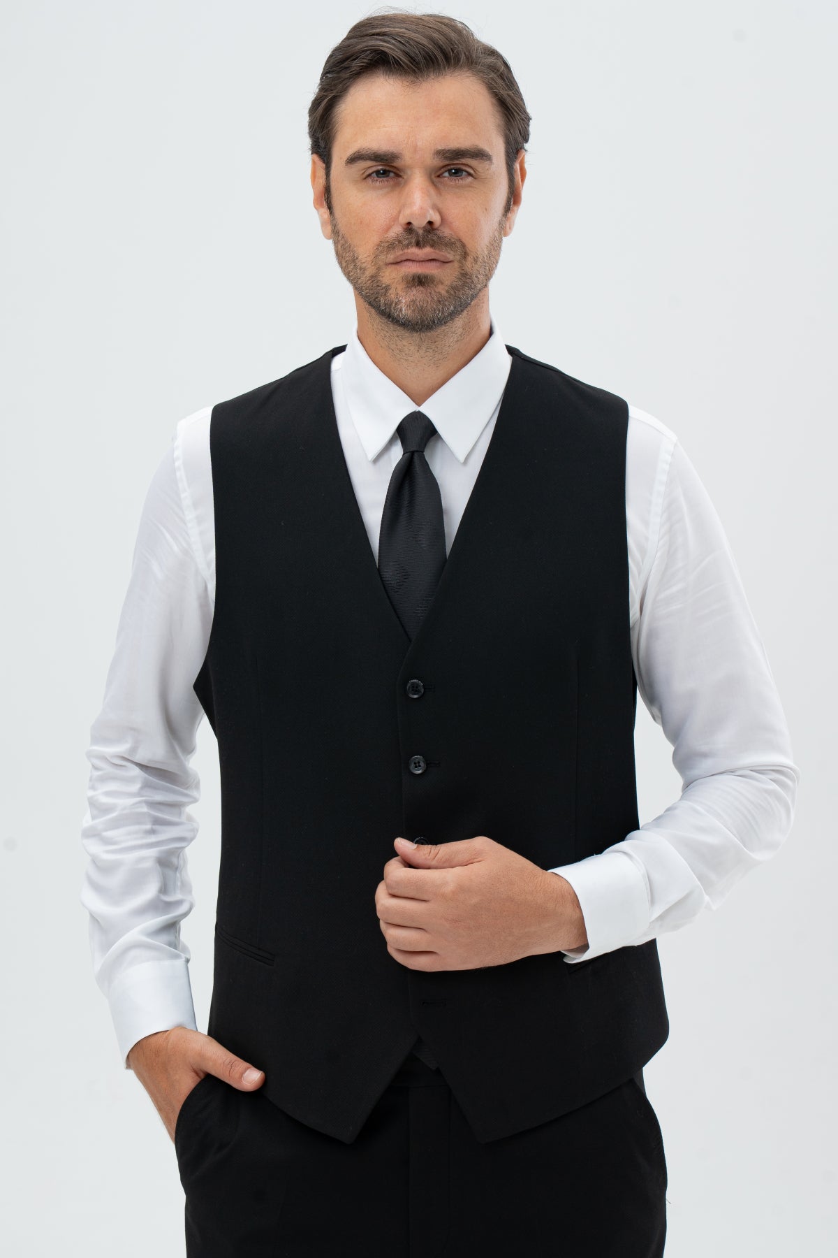 COSTUM CU VESTA REGULAR FIT D'S DAMAT  - Negru
