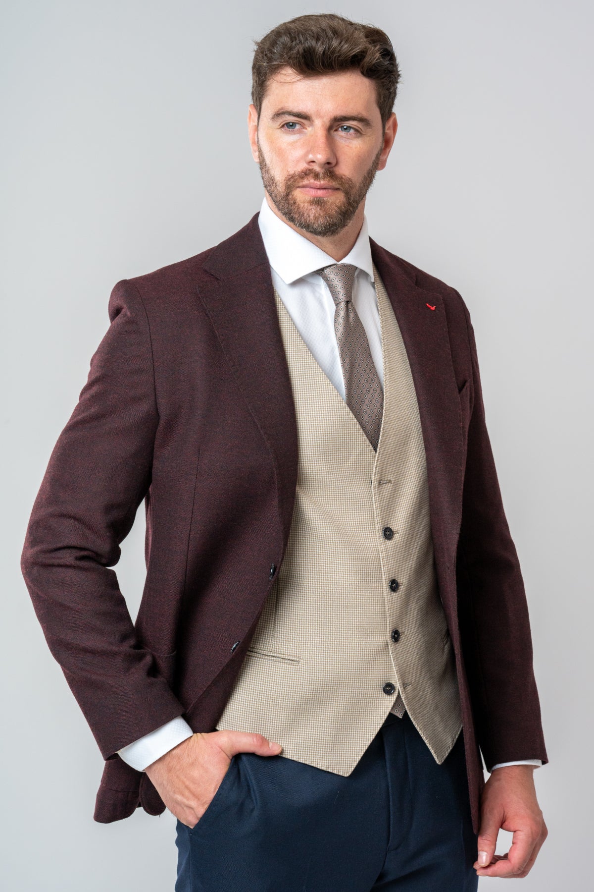 COSTUM CU VESTA SLIM FIT D'S DAMAT  - Bordo