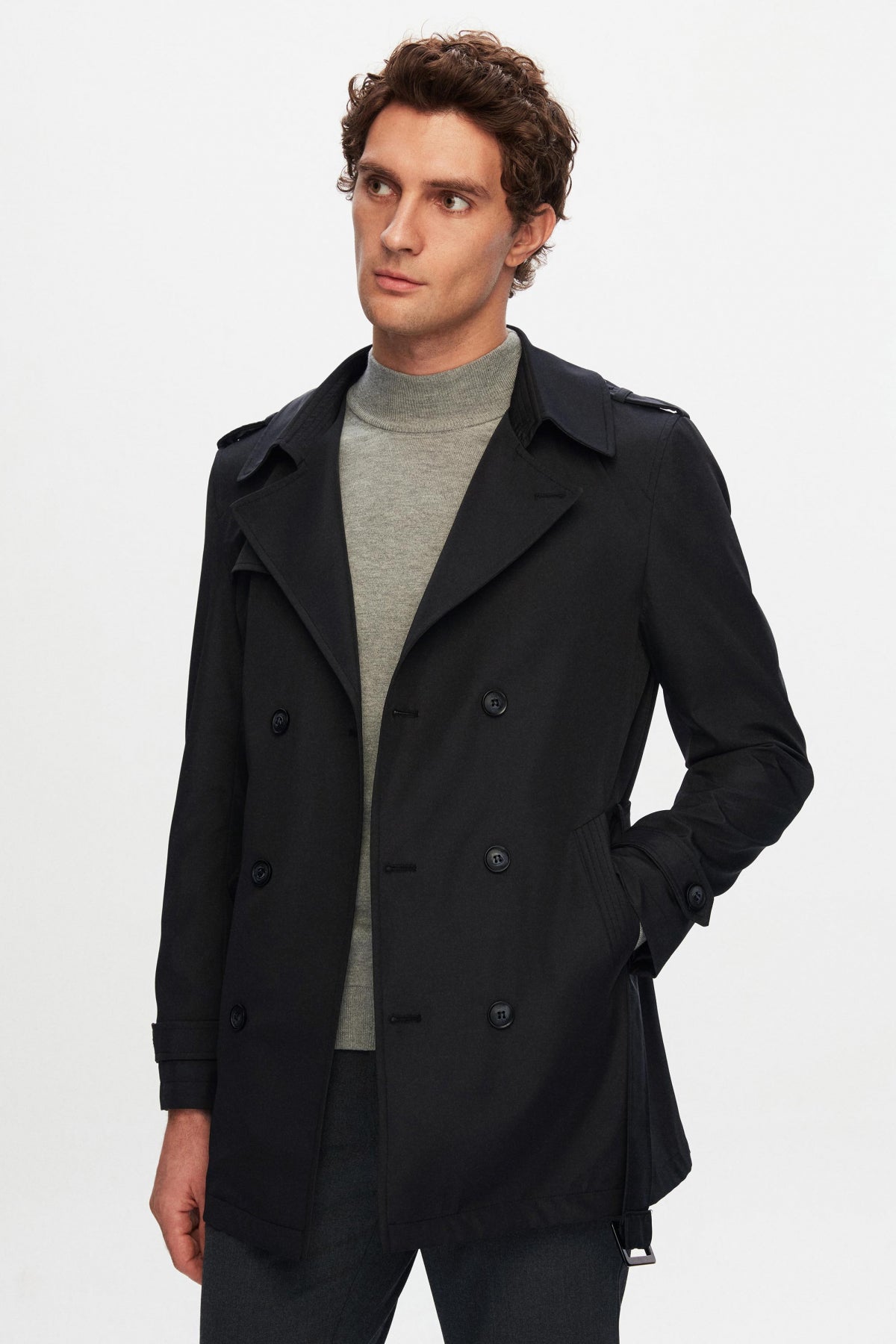 TRENCI REGULAR FIT D'S DAMAT  - Negru
