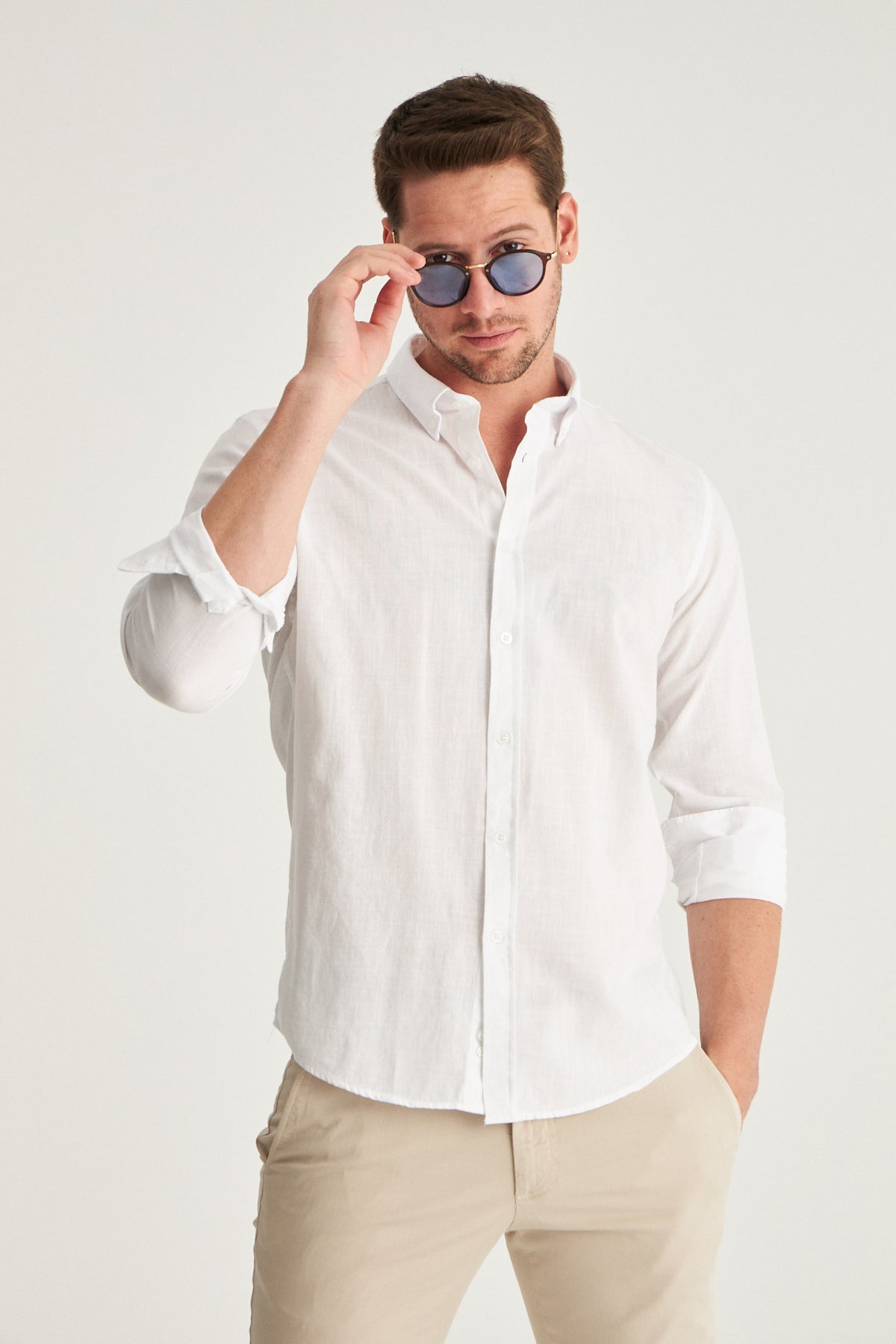 CAMASA D'S DAMAT SLIM FIT  - Alb