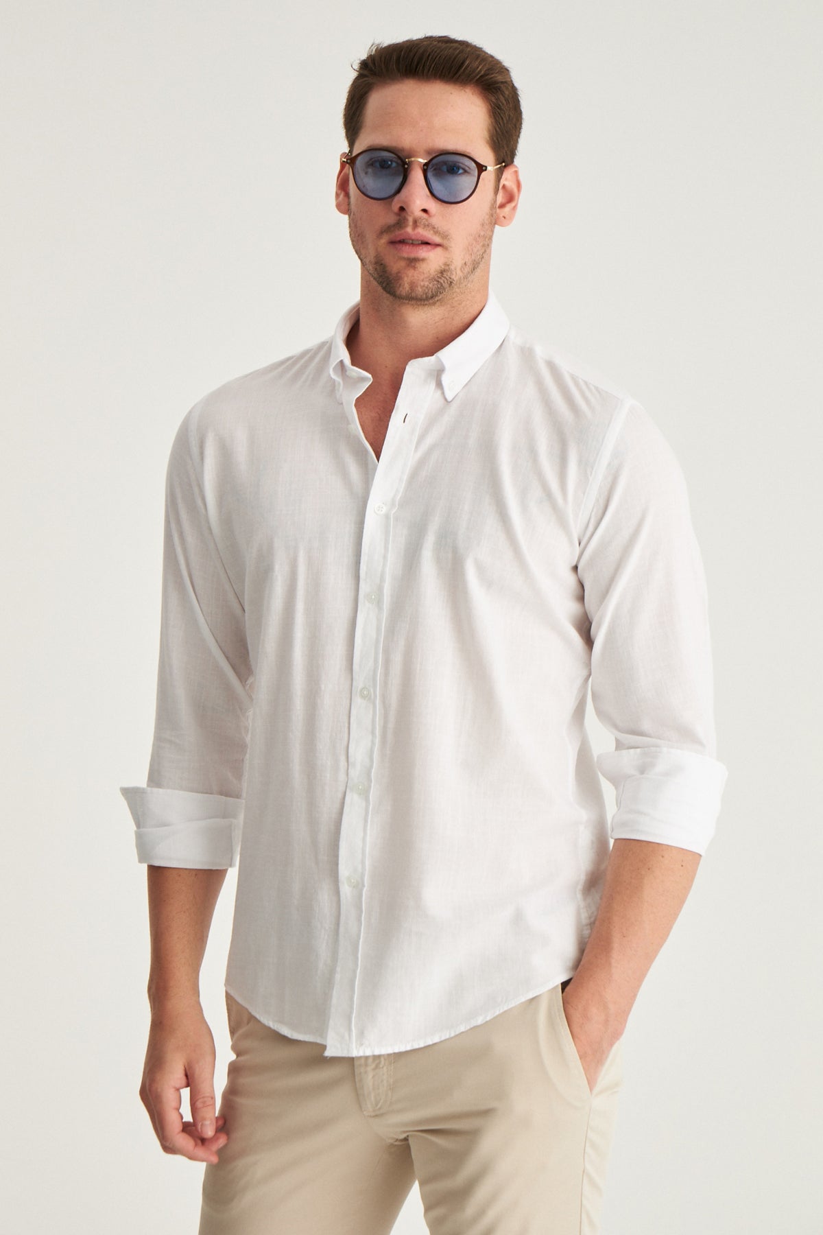 CAMASA D'S DAMAT SLIM FIT  - Alb