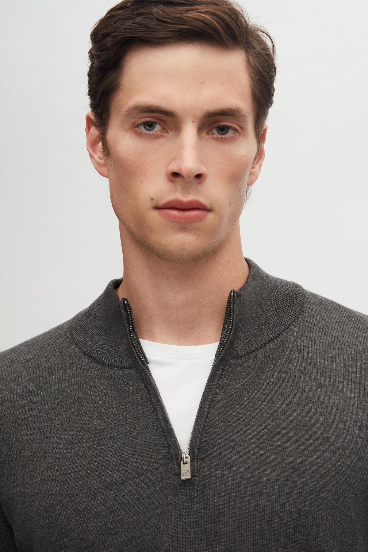 PULOVER CU FERMOAR SLIM FIT D'S DAMAT  - Antracit