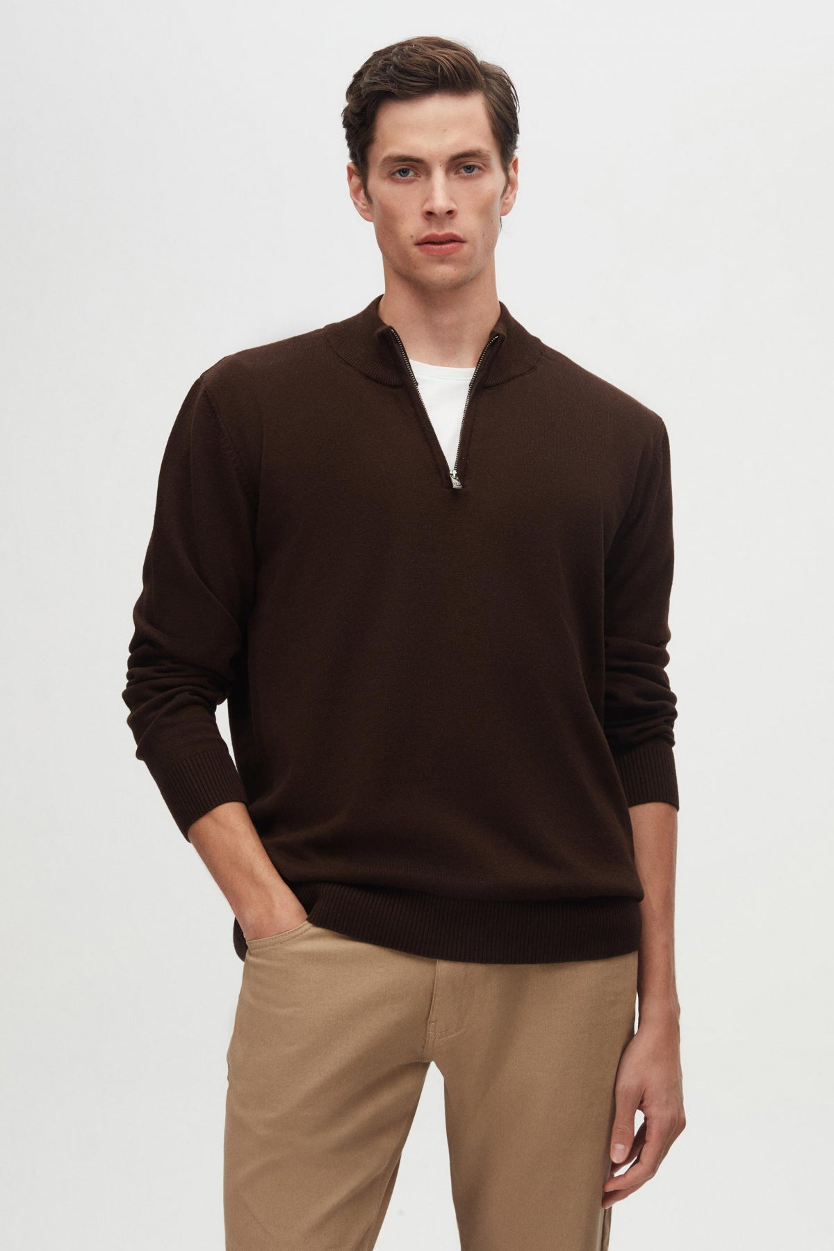 PULOVER CU FERMOAR SLIM FIT D'S DAMAT  - Maro