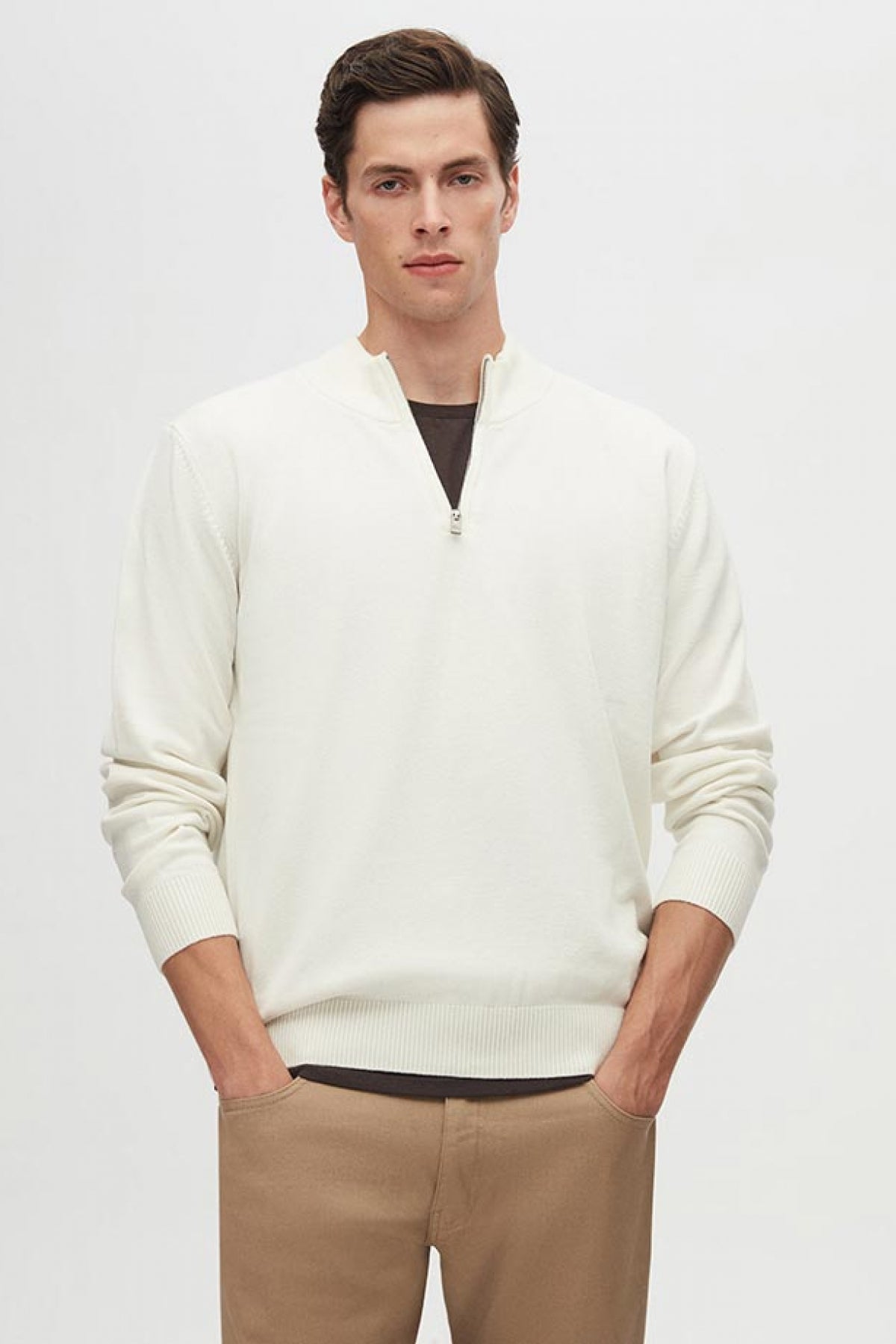 PULOVER CU FERMOAR SLIM FIT D'S DAMAT  - Ecru
