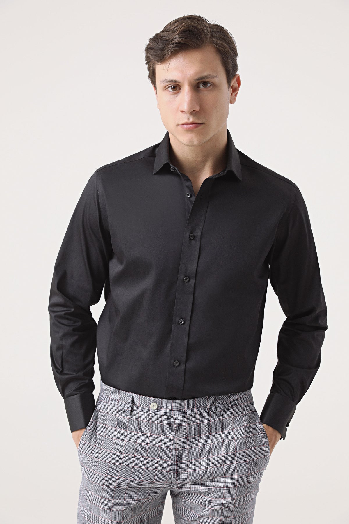 CAMASA CU BUTONI D'S DAMAT REGULAR FIT  - Negru