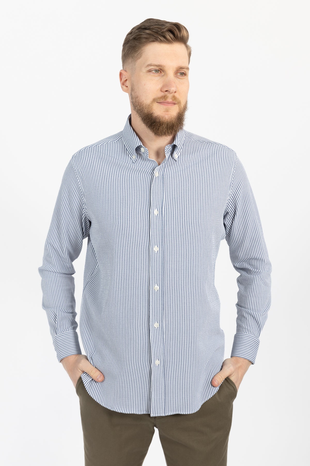 CAMASA CU DUNGI REGULAR FIT D'S DAMAT  - Albastru