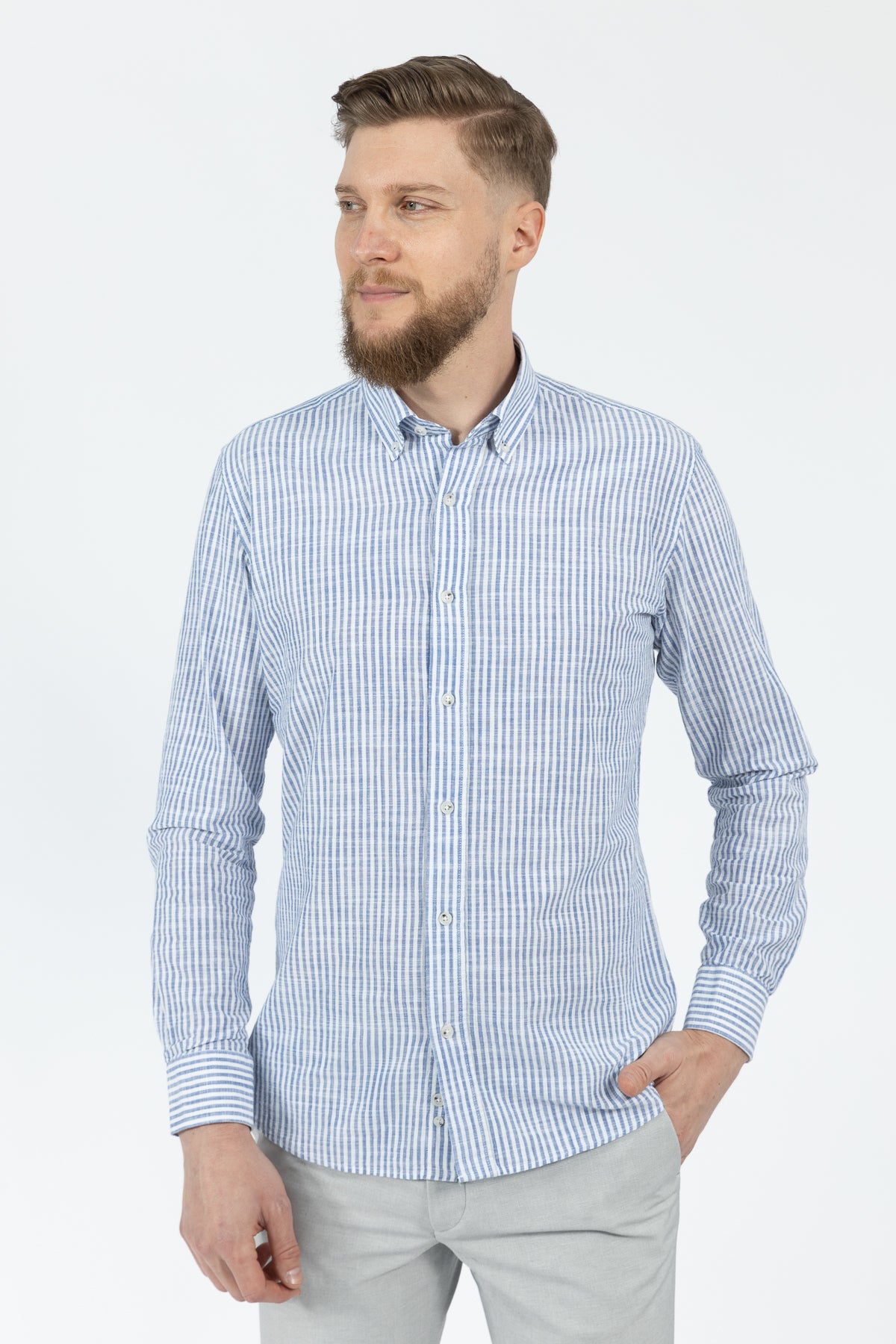 CAMASA CASUAL SLIM FIT D'S DAMAT  - Albastru