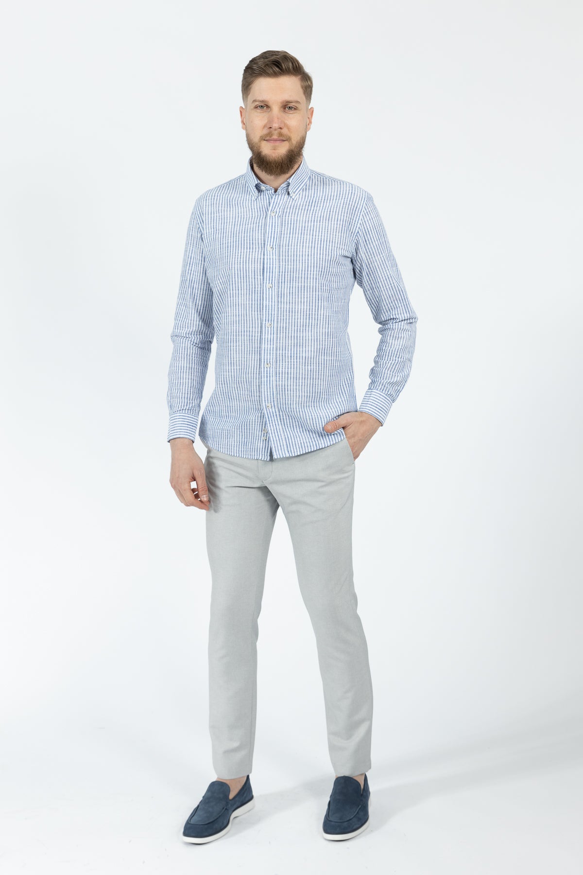 CAMASA CASUAL SLIM FIT D'S DAMAT  - Albastru
