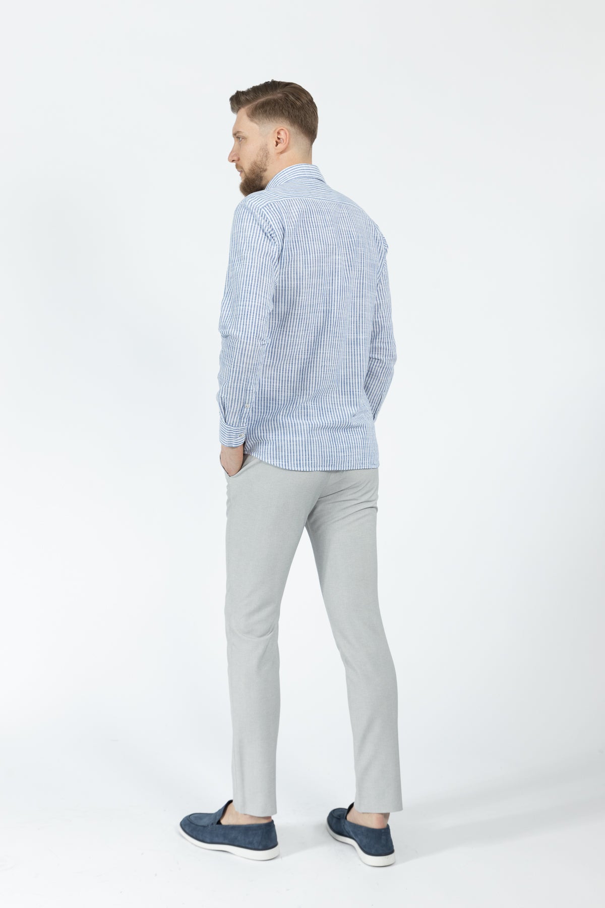 CAMASA CASUAL SLIM FIT D'S DAMAT  - Albastru
