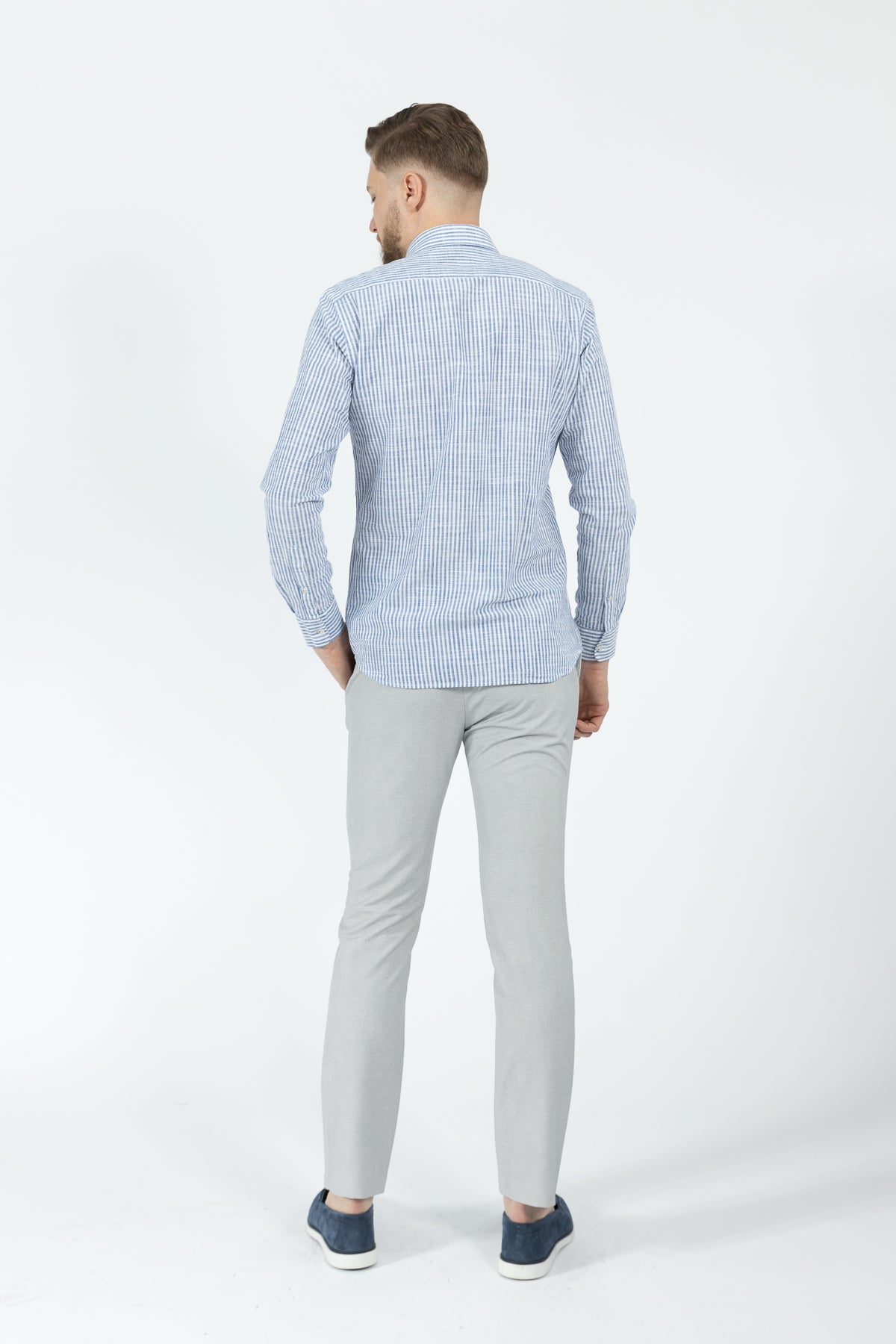 CAMASA CASUAL SLIM FIT D'S DAMAT  - Albastru