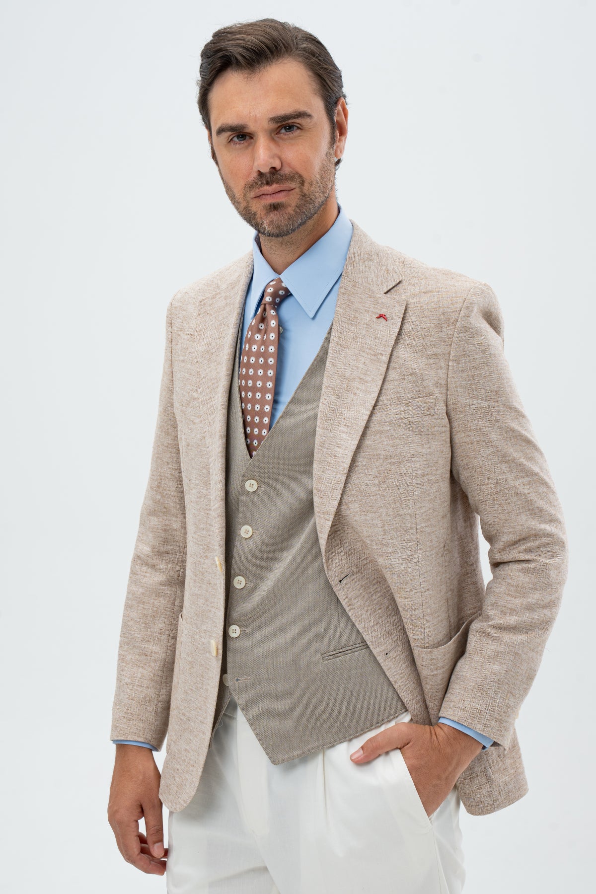 COSTUM CU VESTA SLIM FIT D'S DAMAT  - Camel