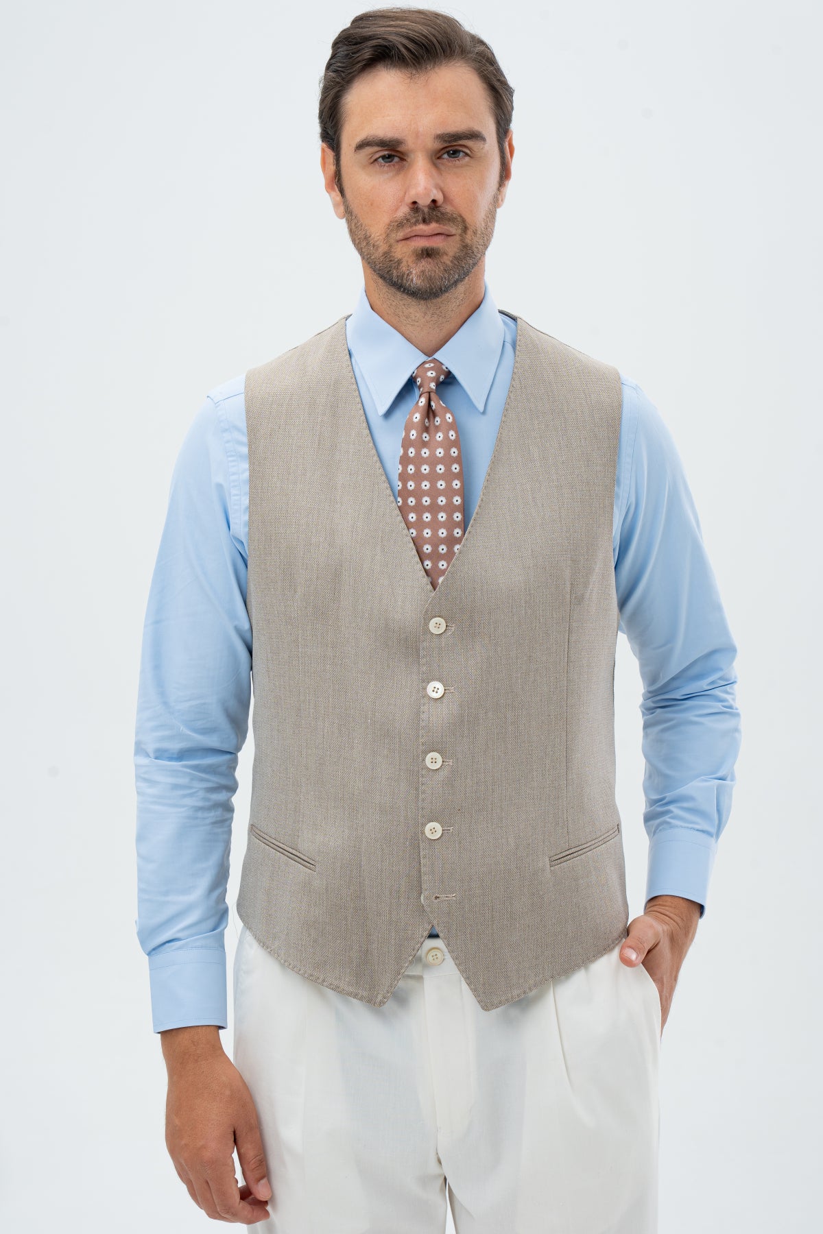 COSTUM CU VESTA SLIM FIT D'S DAMAT  - Camel