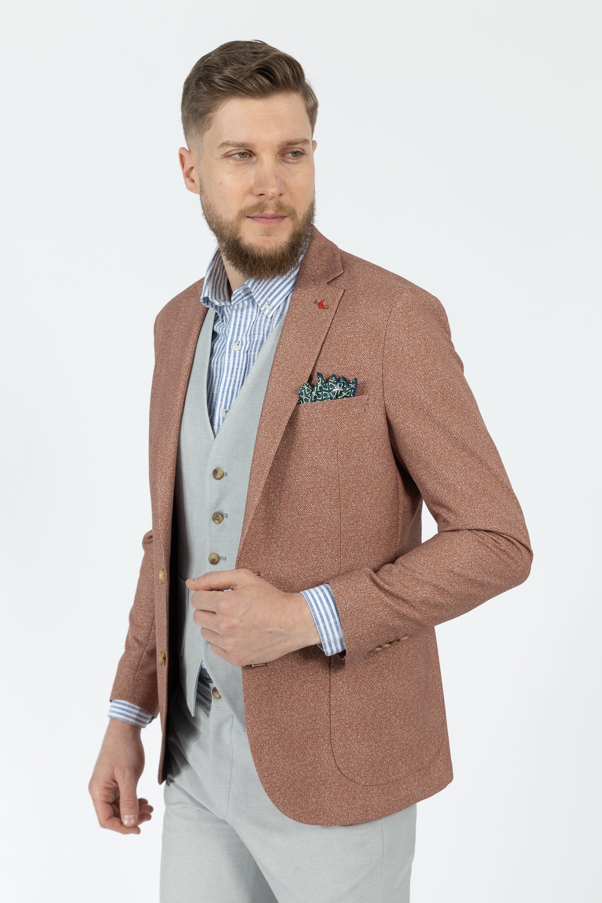 COSTUM CU VESTA SLIM FIT D'S DAMAT  - Scorțișoară