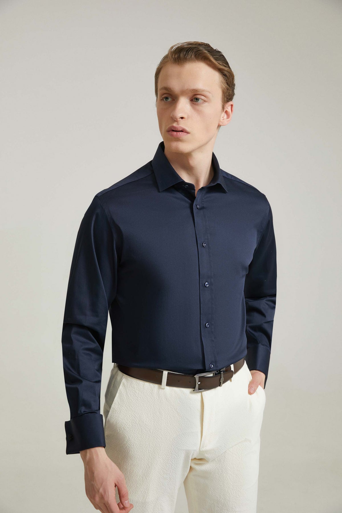 CAMASA CU BUTONI D'S DAMAT REGULAR FIT  - Bleumarin