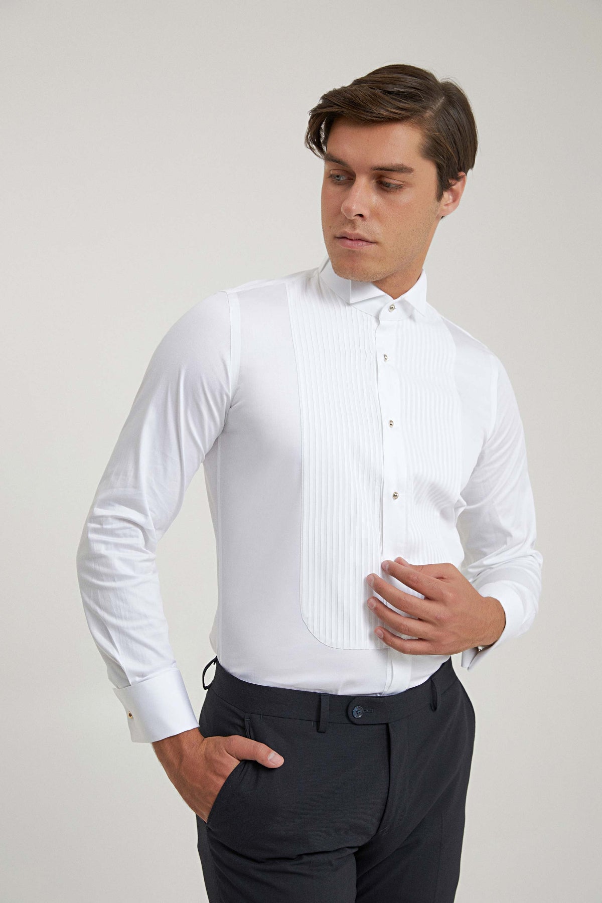CAMASA CEREMONIE SLIM FIT D'S DAMAT  - Alb