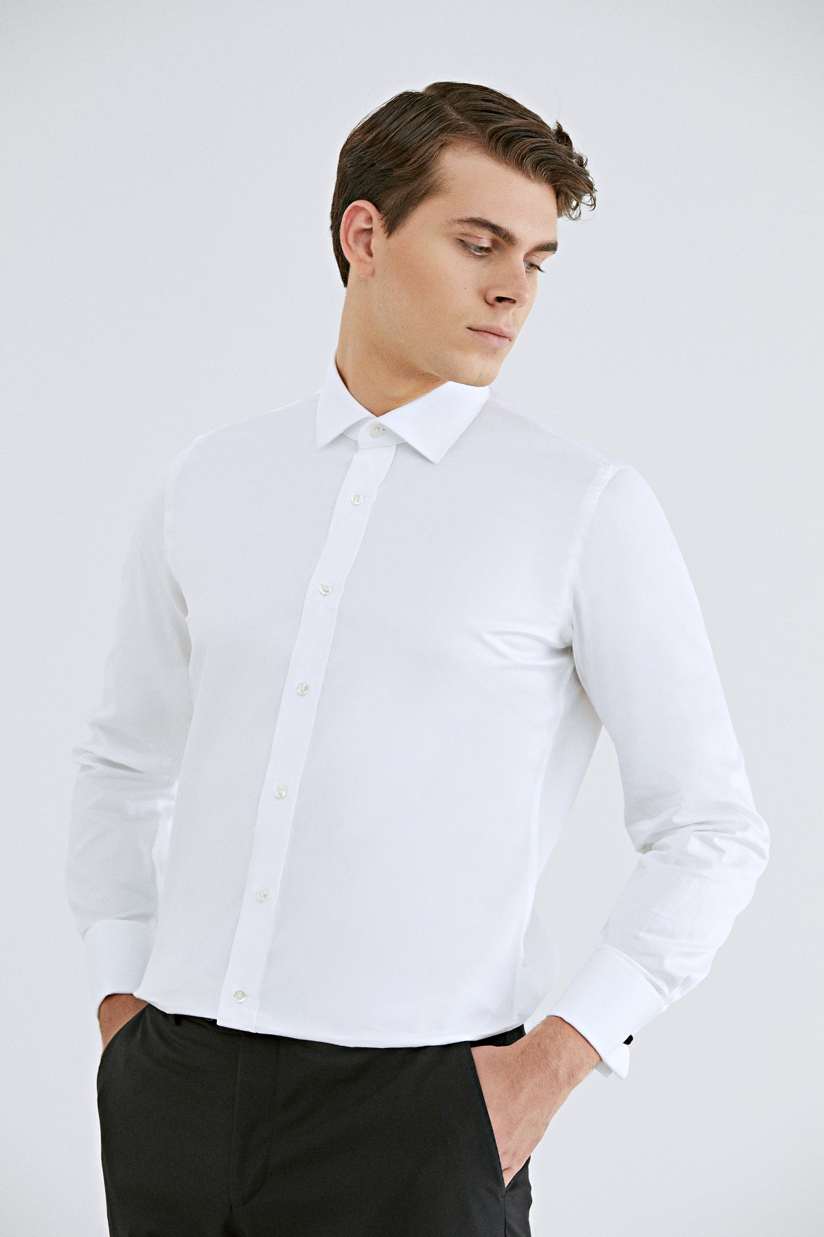 CAMASA CU BUTONI D'S DAMAT SLIM FIT  - Alb