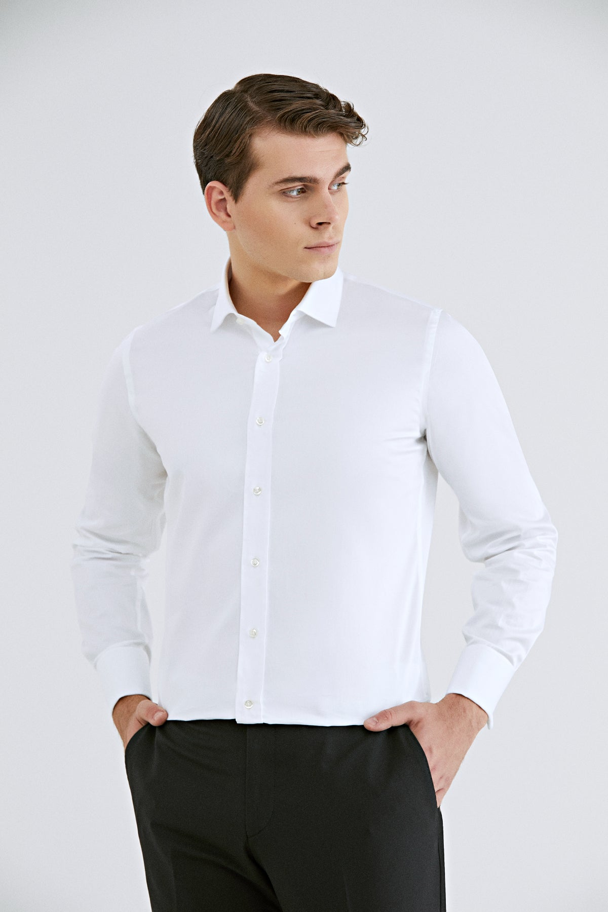 CAMASA CU BUTONI D'S DAMAT SLIM FIT  - Alb