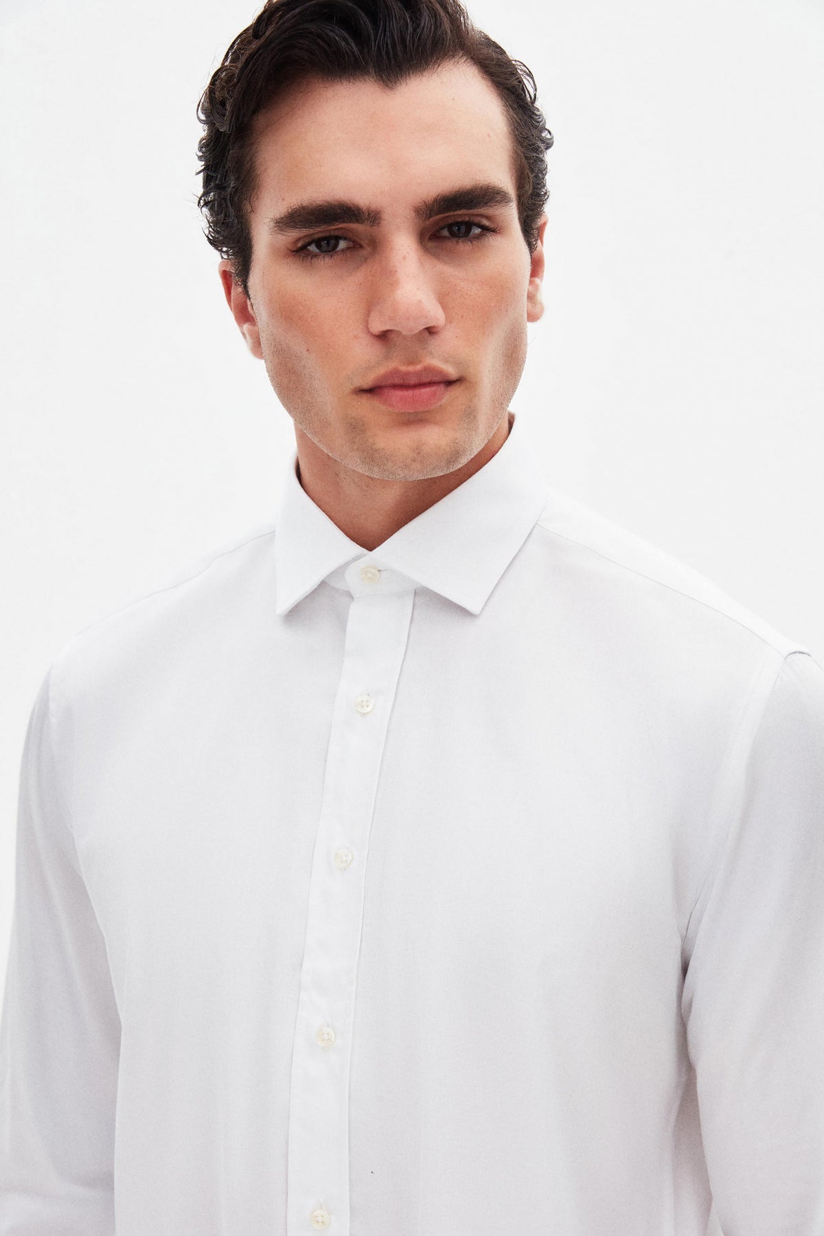 CAMASA CU BUTONI D'S DAMAT REGULAR FIT  - Alb